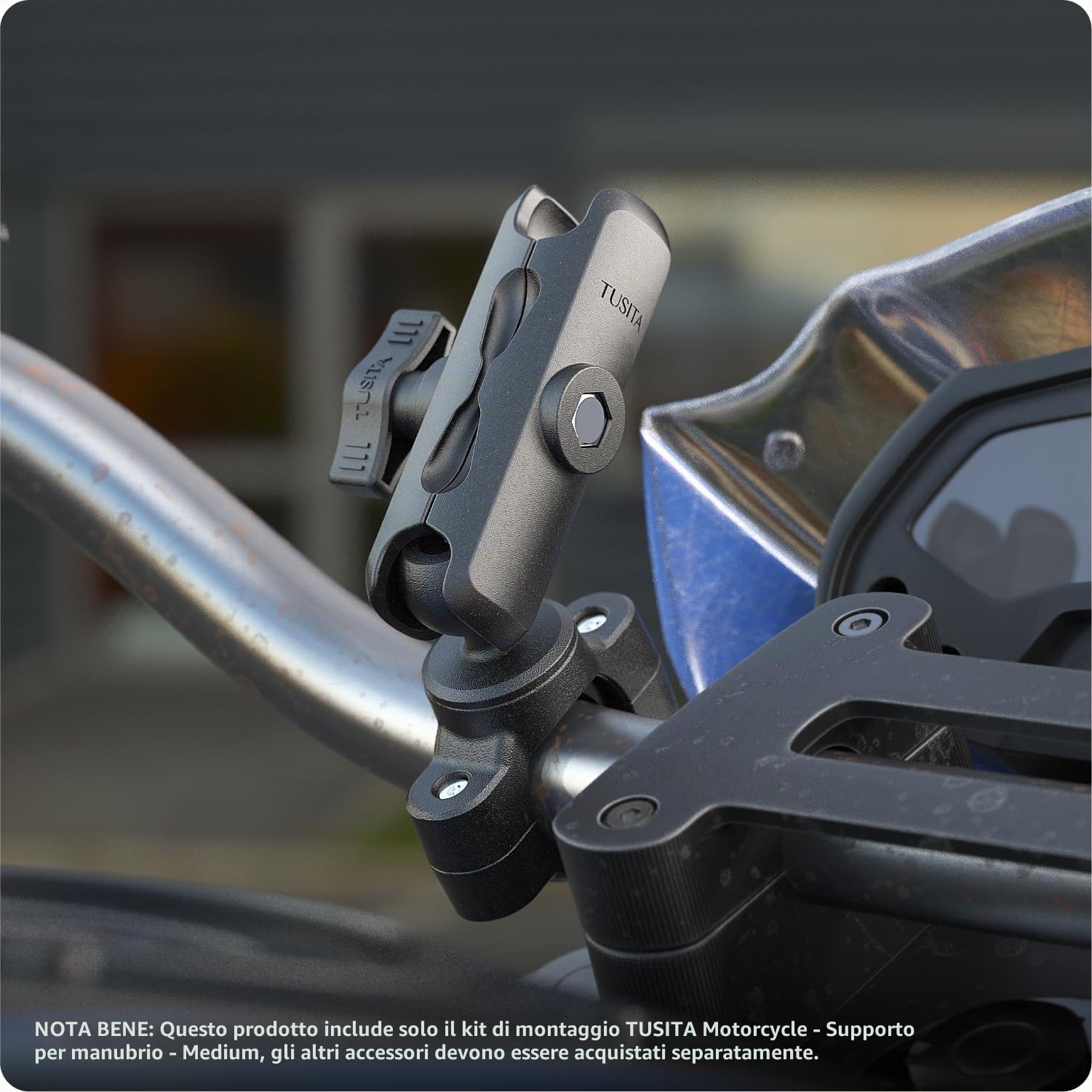 TUSITA Supporto Manubrio Moto - Base Piccola con Braccio a Doppio Presa Medio - 1" B Misura