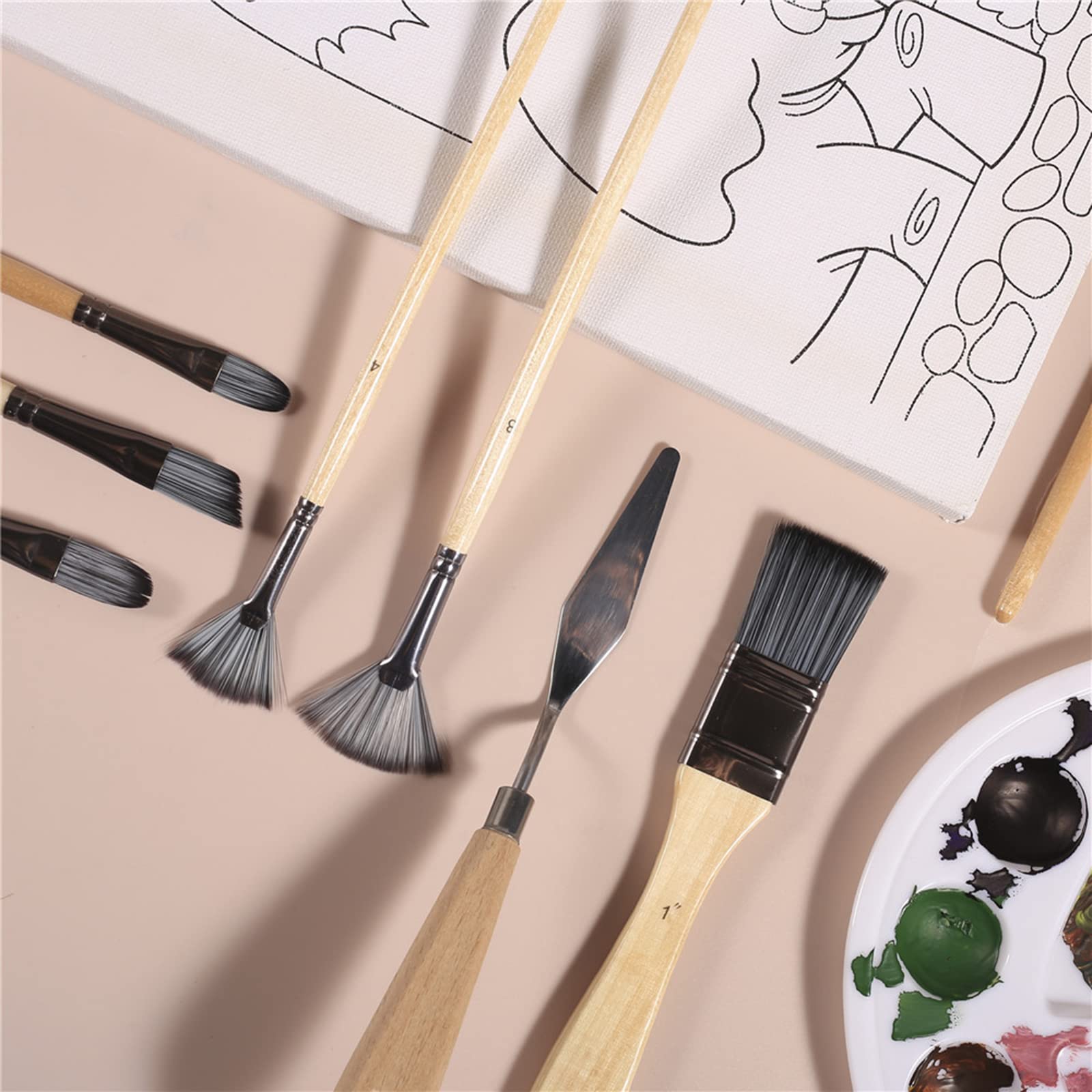 Lot De 24 Pinceaux Peinture Acrylique Et Aquarelle Premium En Nylon - Avec Spatule Et Sac De Rangement