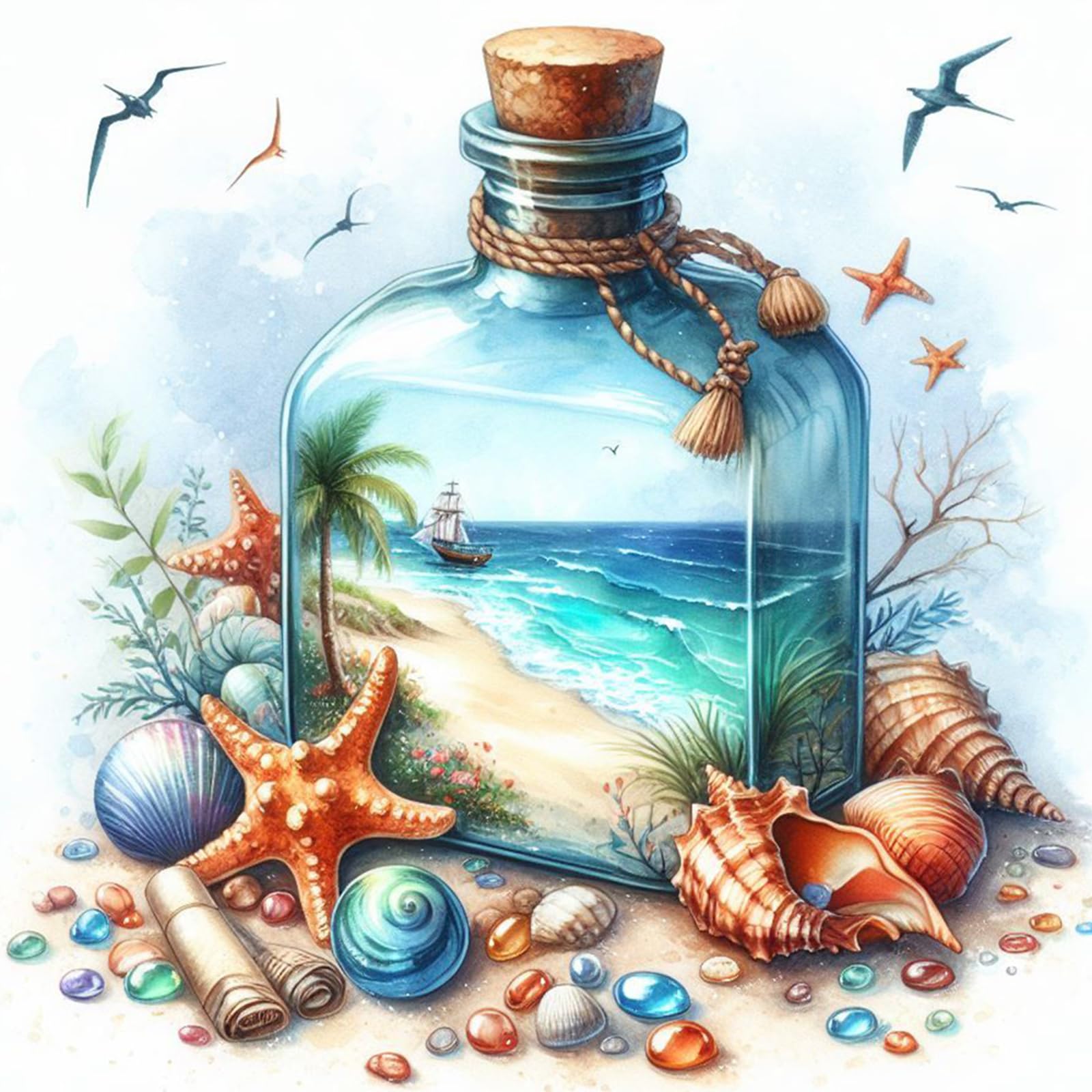 Kexpery Ocean In Bottle Art Kit Diamond Painting Landscape 5D Round Diy 40X40cm For Adults Beginners Home Decoration Original Gift