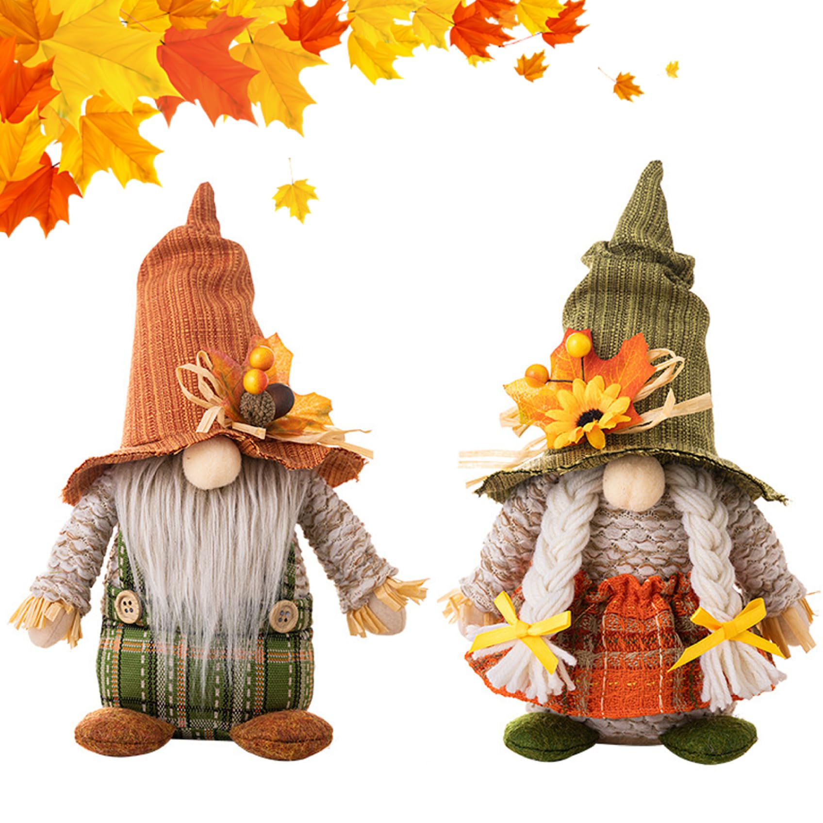 Wedhapy Gnome Fall Decor Autumn Gonk 2PCS Plush Fall Gnomes Sunflower Maple Leaf Women and Men Thanksgiving Gnomes Harvest Gnome Decorations for Thanksgiving