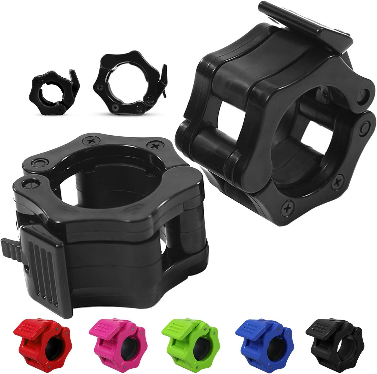 Day 1 Fitness Quick-Release Safety Collars Set of 2 โ Choose Size 1โ or 2โ -5 Color Options, Weight Locking Clips - 1 inch Standard Weightlifting OR 2 inch Olympic Bars -Heavy-Duty Plate Clamps