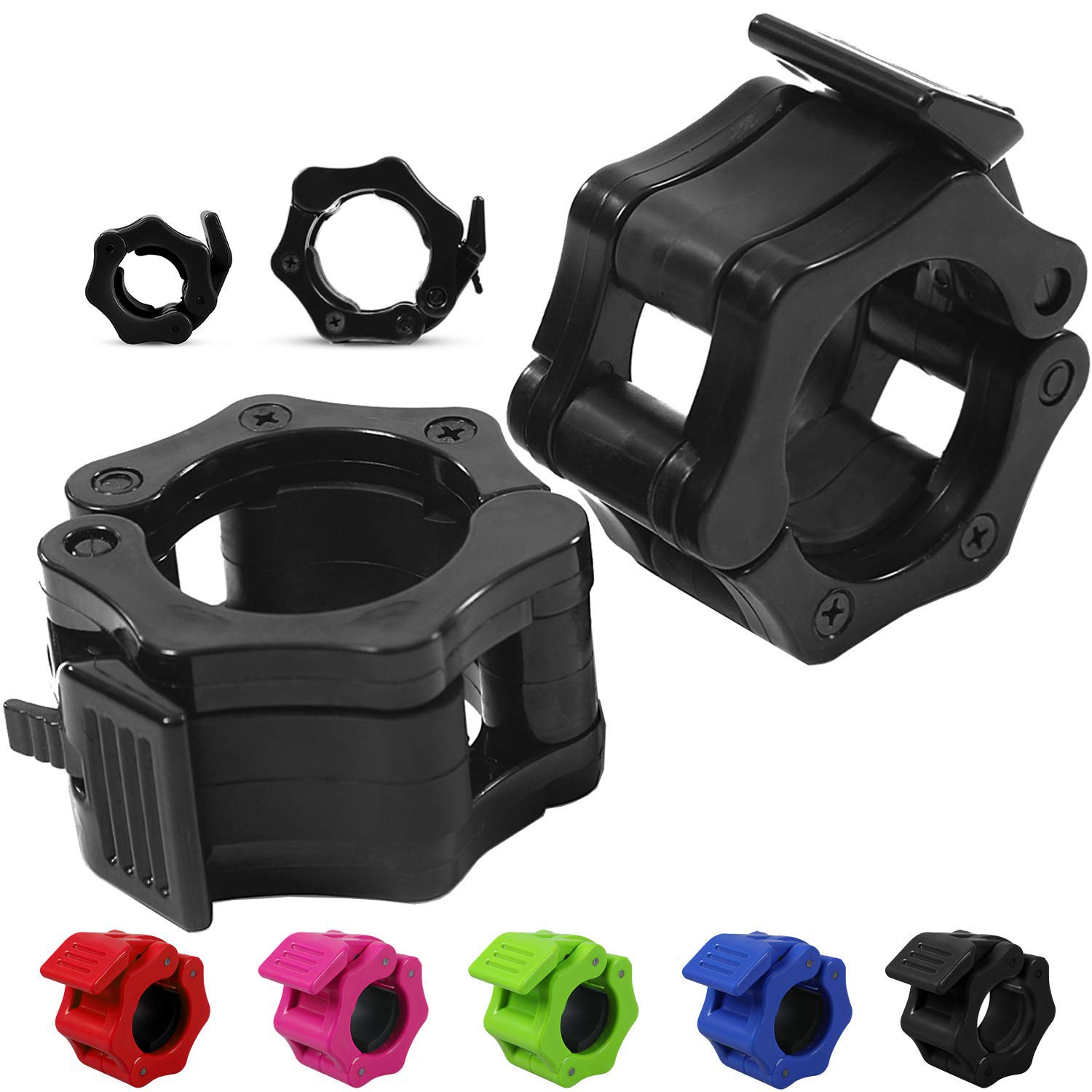 Day 1 Fitness Quick-Release Safety Collars Set of 2 – Choose Size 1” or 2” -5 Color Options, Weight Locking Clips - 1 inch Standard Weightlifting OR 2 inch Olympic Bars -Heavy-Duty Plate Clamps