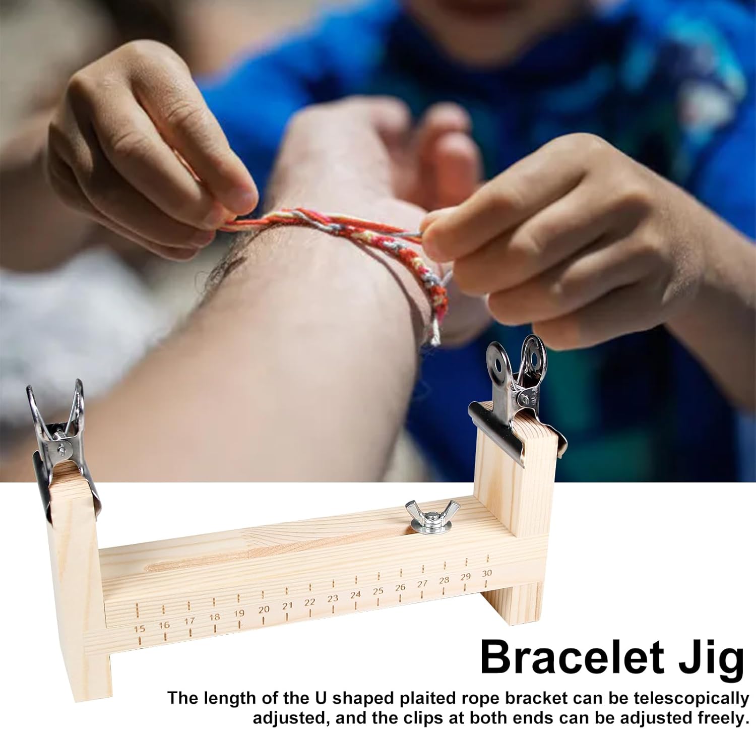 Utoolmart Wood Bracelet Jig, Adjustable Length Paracord Jig Bracelet Maker DIY Hand Knitting Wristband Maker for Bracelets Necklaces Car Hangings with 2 Clamps - Image 4