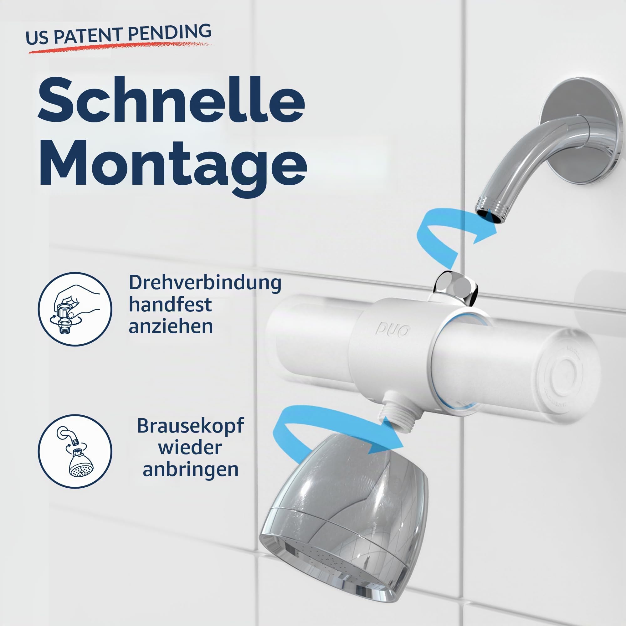 Weddell Duo-Duschfilter – NSF-zertifizierter Duschfilter, Hochdruck-Aktivkohlefilter, entfernt Chlor, PFAS & Partikel, klinisch getestet für gesündere Haut & Haare (Einzelpackung, Weiß)