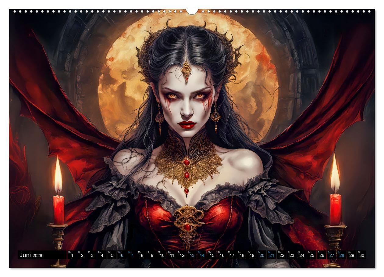Finsternis der Vampire - Mystischer düsterer Fantasy Kalender (hochwertiger Premium Wandkalender 2026 DIN A2 quer), Kunstdruck in Hochglanz: ... einzigartigen Kalender (CALVENDO Glaube)