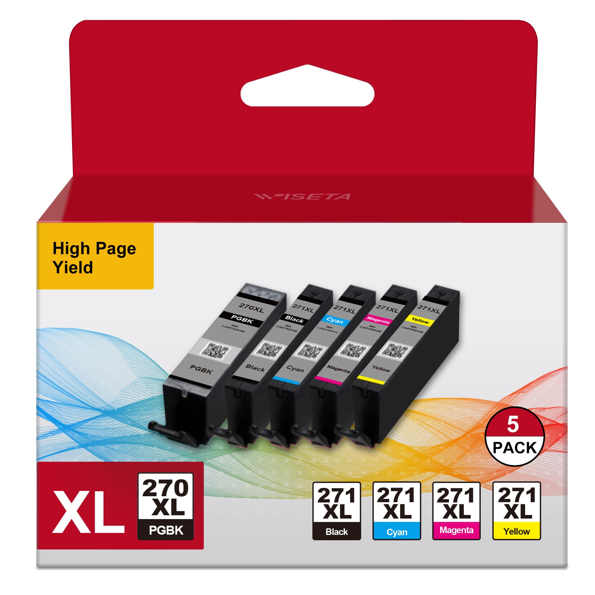 270 271 XL Ink 5 Color Value Pack Compatible for Canon PGI-270XL CLI-271XL Ink Cartridges to use with MG6821 MG6822 MG6820 MG5720 MG5721 MG5722 MF7720 TS6020 TS5020 TS8020 TS9020 Printer,PGBK,BK,C,M,Y