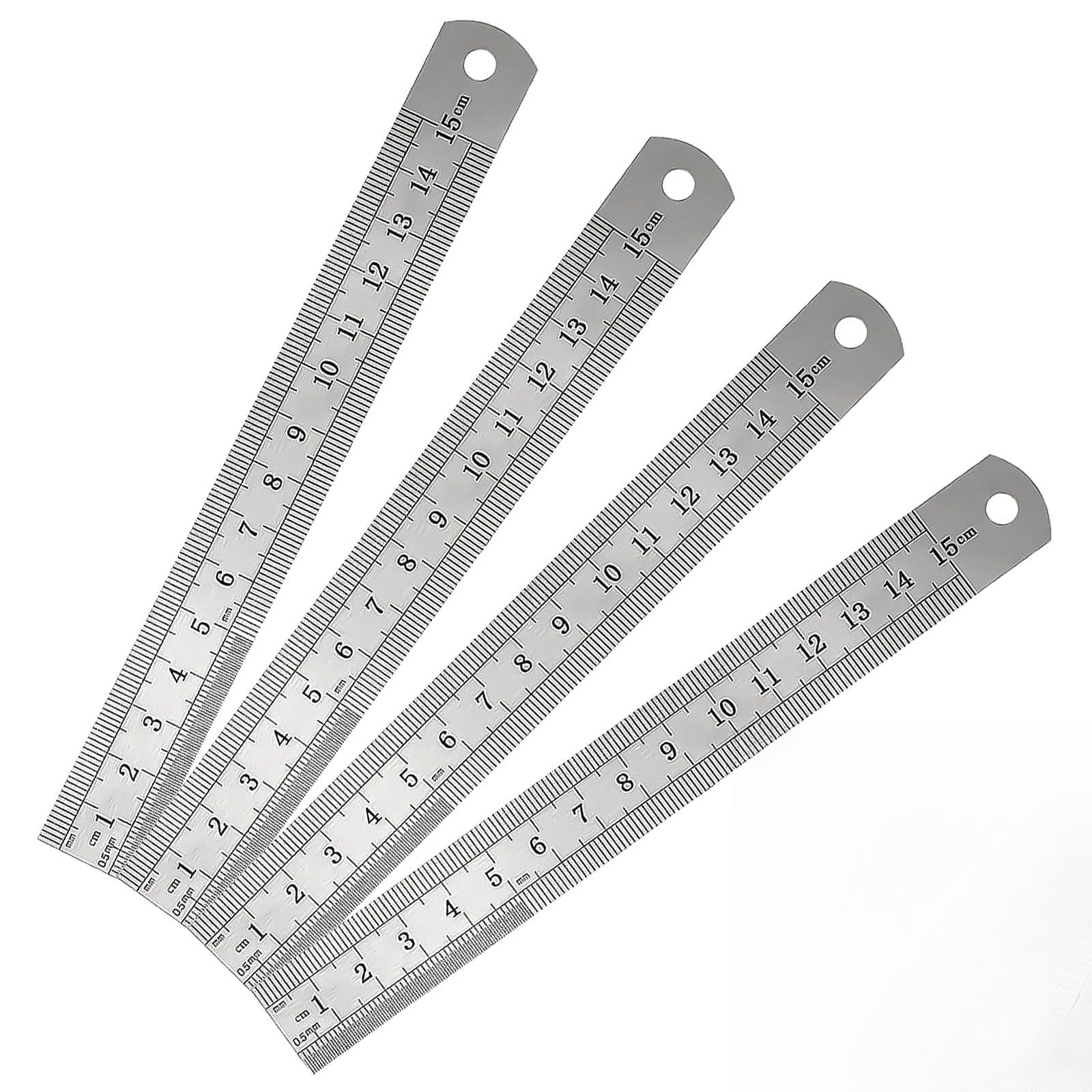 4 PCS Stainless Steel Ruler, Metal Ruler, Steel Ruler, Straight Edge, for Engineers, Architects, School, Office, Drawing, Engineering(Silver 15cm)