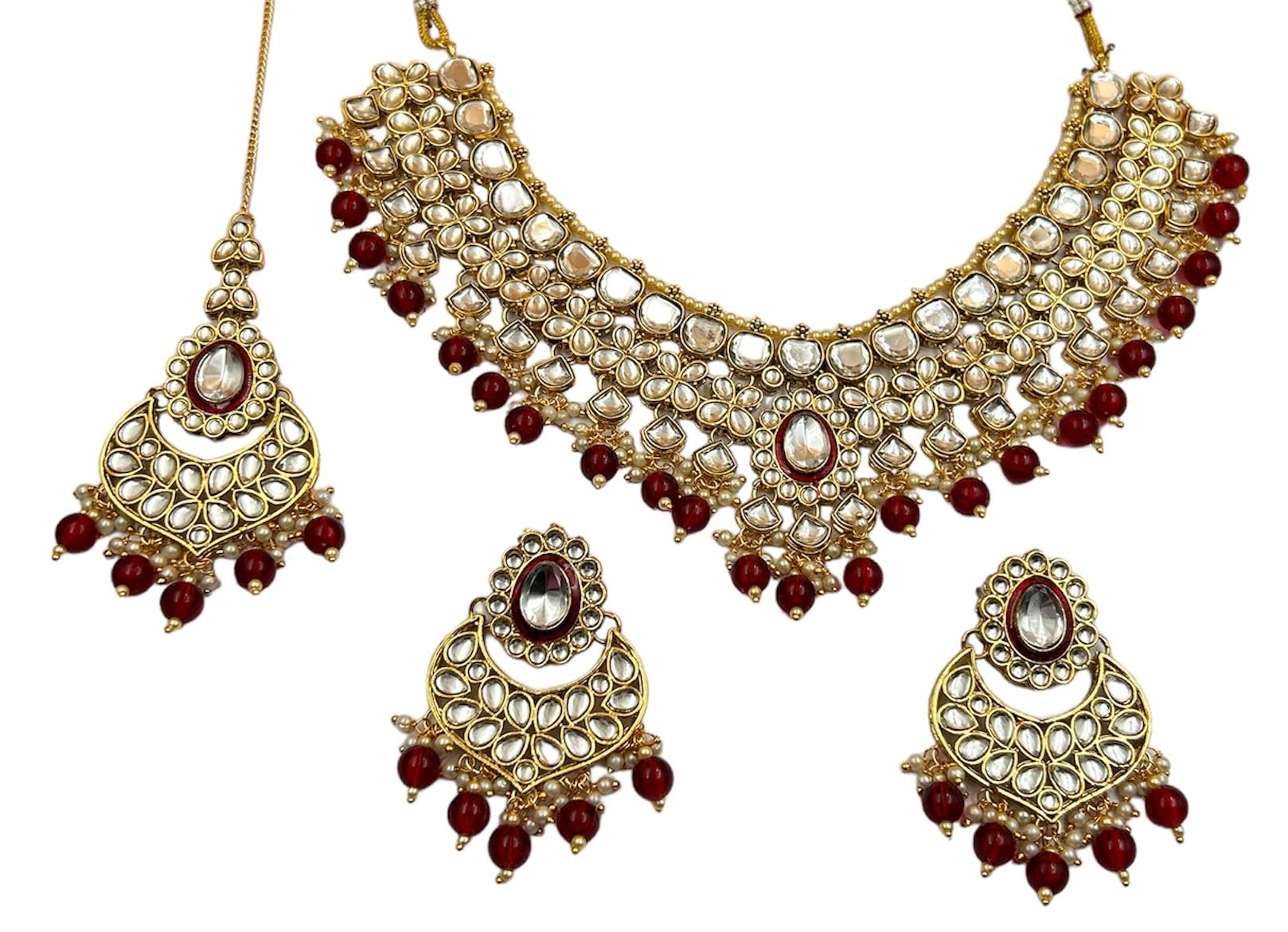 Antique Jewellery Maroon color Bridal Necklace Set ChandBaali Type Earing Matrial White Kundan Gold Plated (B0D28XZKBP) Amazon Price History, Amazon Price Tracker