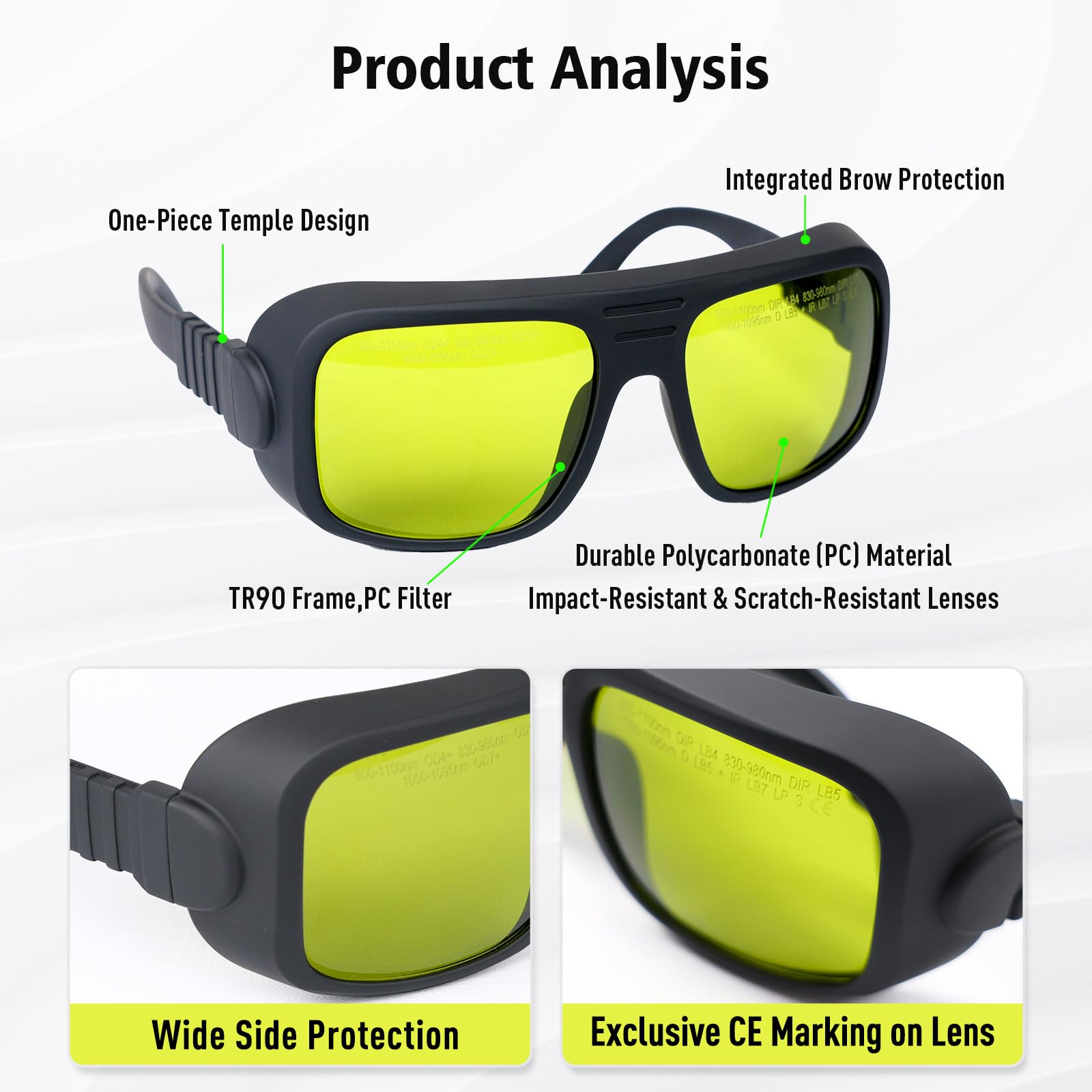 ZAC US Stock XI-04P Lunettes de protection laser OD 7+ Lunettes de sécurité laser 200-450nm 800-1100nm 9000-11000nm 1000-1090nm Longueur d'onde pour nettoyeur laser à fibre soudeur