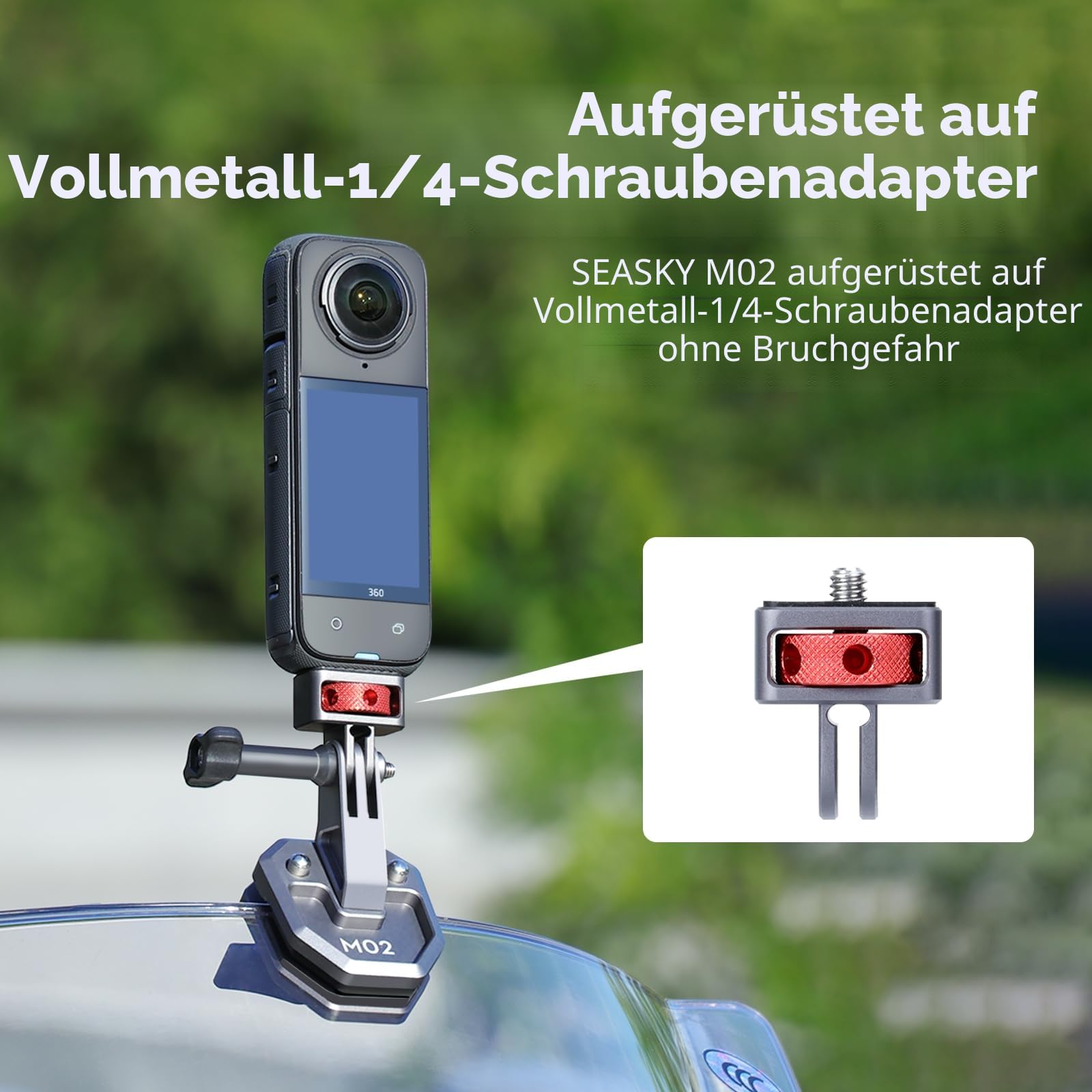 SEASKY M02 Halterung für Windschutzscheibe aus Aluminium für Motorrad, Zubehör für GoPro Hero 13 12 11 10 9 8 7 für DJI Action 5 4 3 2 für Insta360 X5 X4 X3 X2 X RS Sportkamera