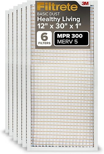 Filtrete Filtro de aire de 12 x 30 x 1 pulgadas, MPR 300, MERV 5, plisado, 3 meses, 6 filtros para limpiar el aire del hogar, básico, para polvo, 1