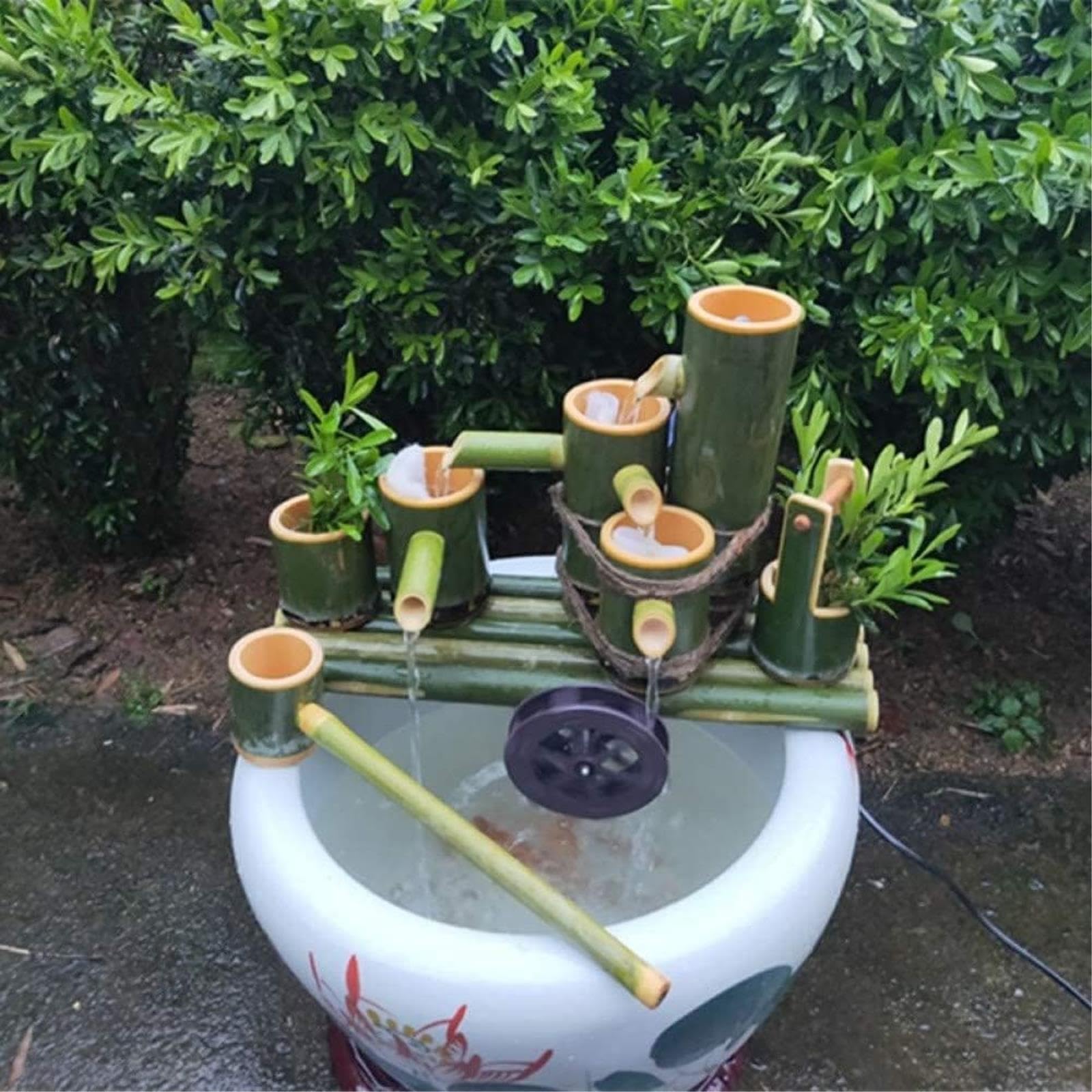 Kit Fontana in bambù, Fontana da Giardino per Esterni, Cascata Decorativa con Ruota d'Acqua Rotante, Fontana Zen, per laghetto, Acquario, Vaso di Fiori, Patio, 30 cm, 30 cm,11.8in
