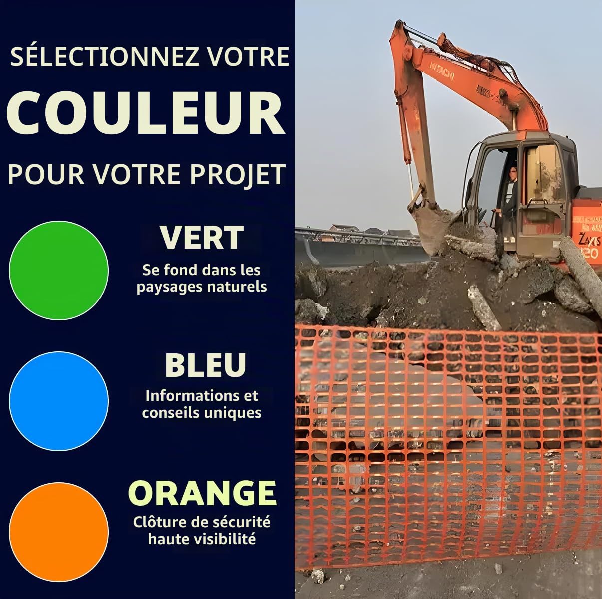 Clôture en plastique orange 1 m x 50 m avec 10 broches - Résistante aux déchirures - Clôture de sécurité temporaire pour la construction, les chantiers, le jardin, les animaux domestiques et les