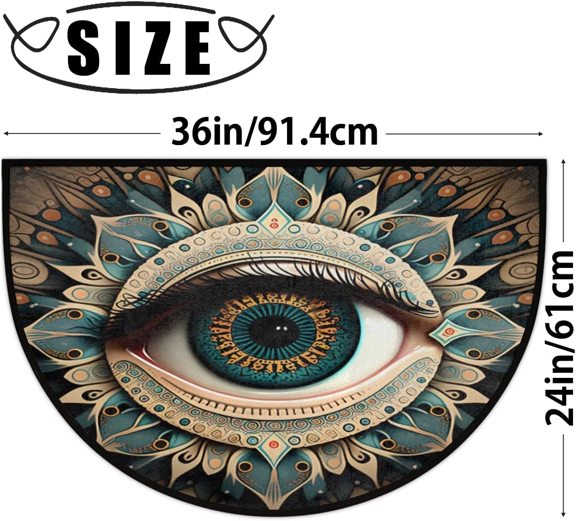Pardick Evil Eye Half Round Doormat Boho Eye Semi Circle Area Rug Non Slip Indoor Outdoor Entrance Half Moon Rug Absorbent Durable Washable Front Floor Mat for Kitchen Bedroom Patio Fireplace Eye Pad