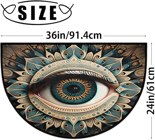 Miniatura 2 de Evil Eye - Tapete semicircular de ojo bohemio, antideslizante, para interiores y exteriores, para entrada, media luna, absorbente, duradero,
