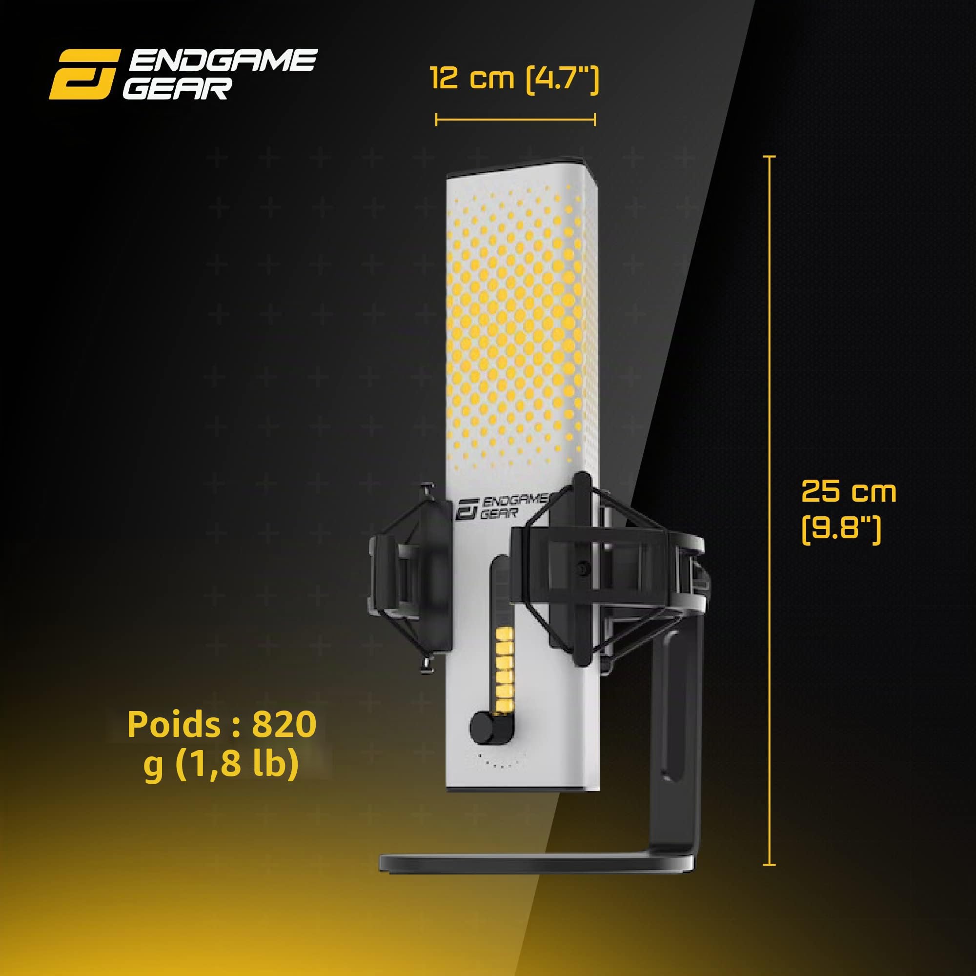 ENDGAME GEAR XSTRM Microphone USB PC Échantillonnage 192kHz 24bit de qualité Studio, Microphone Externe à réduction de Bruit IA et directivité cardioïde (Blanc)