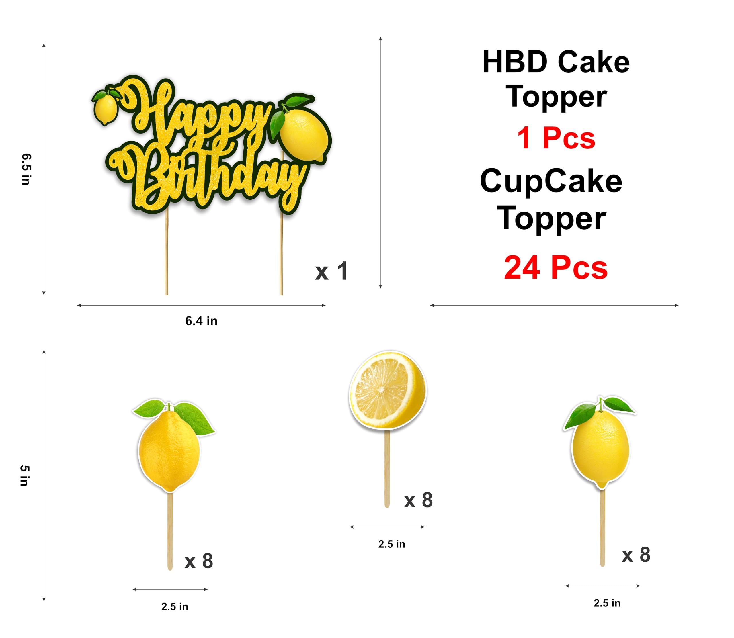 Ensemble De Décoration De Fête Sur Le Thème Des Uits Au Citron D'été, Carte De Gâteau D'anniversaire Au Citron Jaune, Décoration De Sensation De Nervure