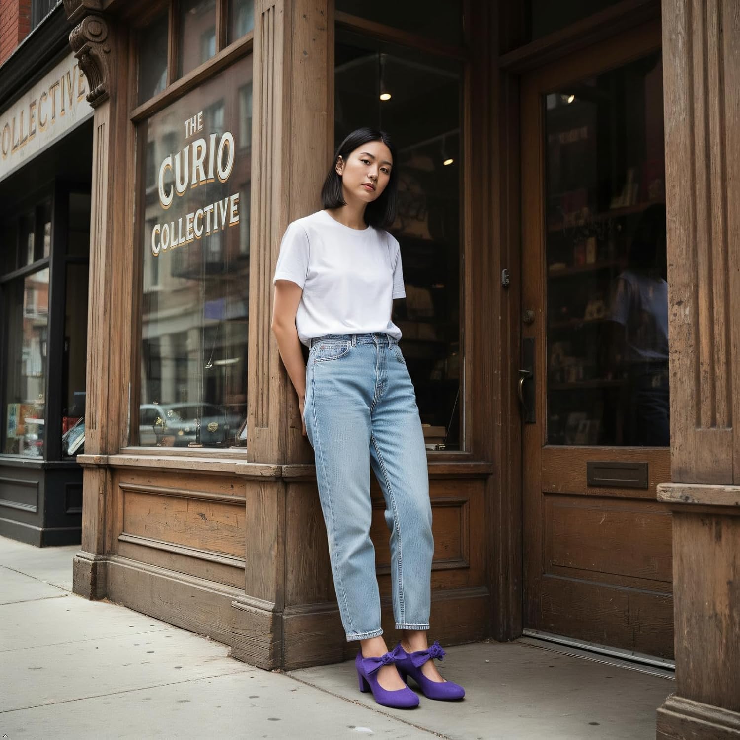 LIURUIJIA Women's Bow Mary Janes Block Heel Pumps Round Toe Ankle Strap Wedding Evening Party Dress Shoes - Image 4