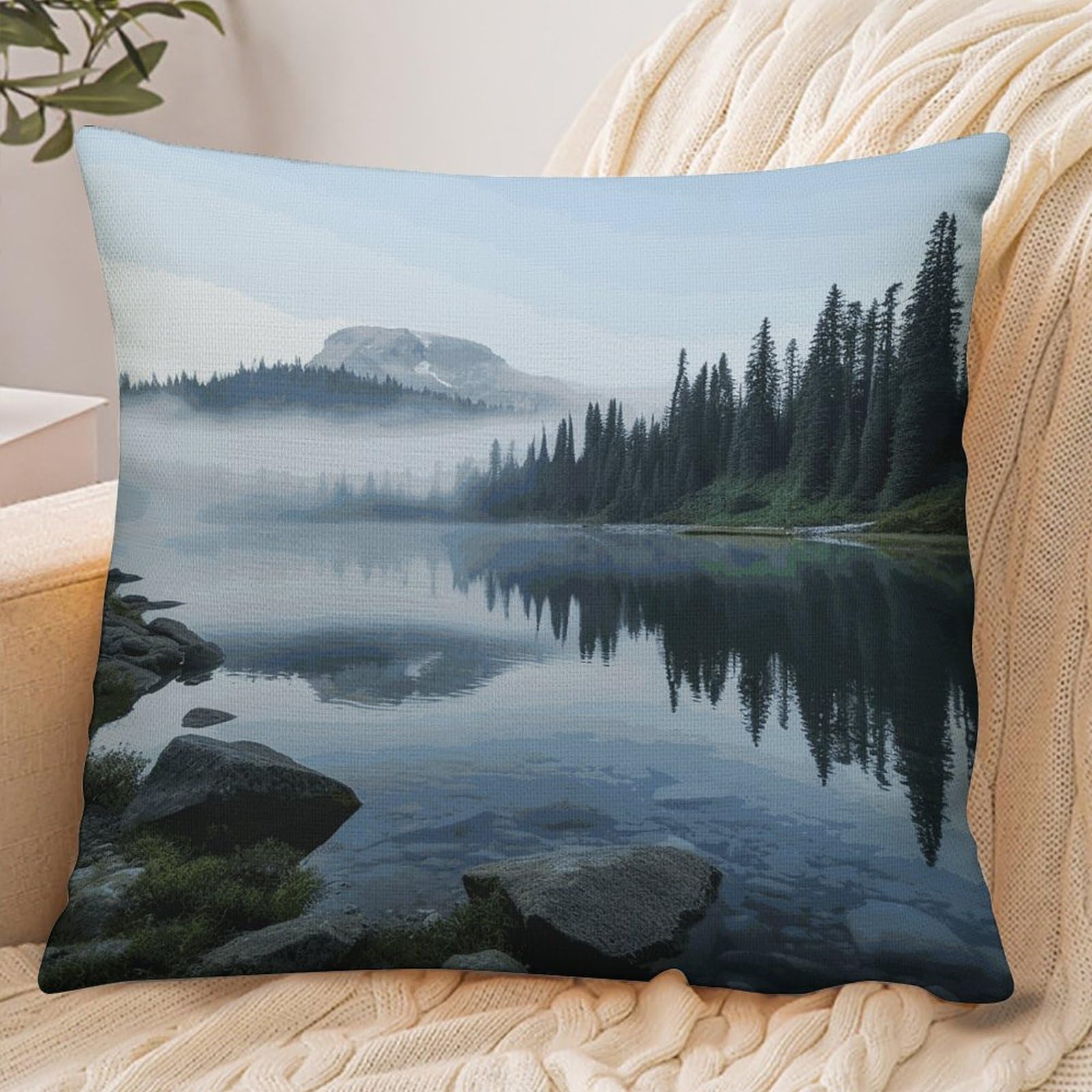 Fekiloot Style Foggy Lake By Mount Rainier Pillowcase Pillow Sham Pillow Case