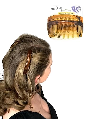 Miniatura 2 de Good Hair Days Peines laterales de Estados Unidos, 2 peines curvados grandes para el pelo de concha de tortuga para mujeres, giro francés, peinado