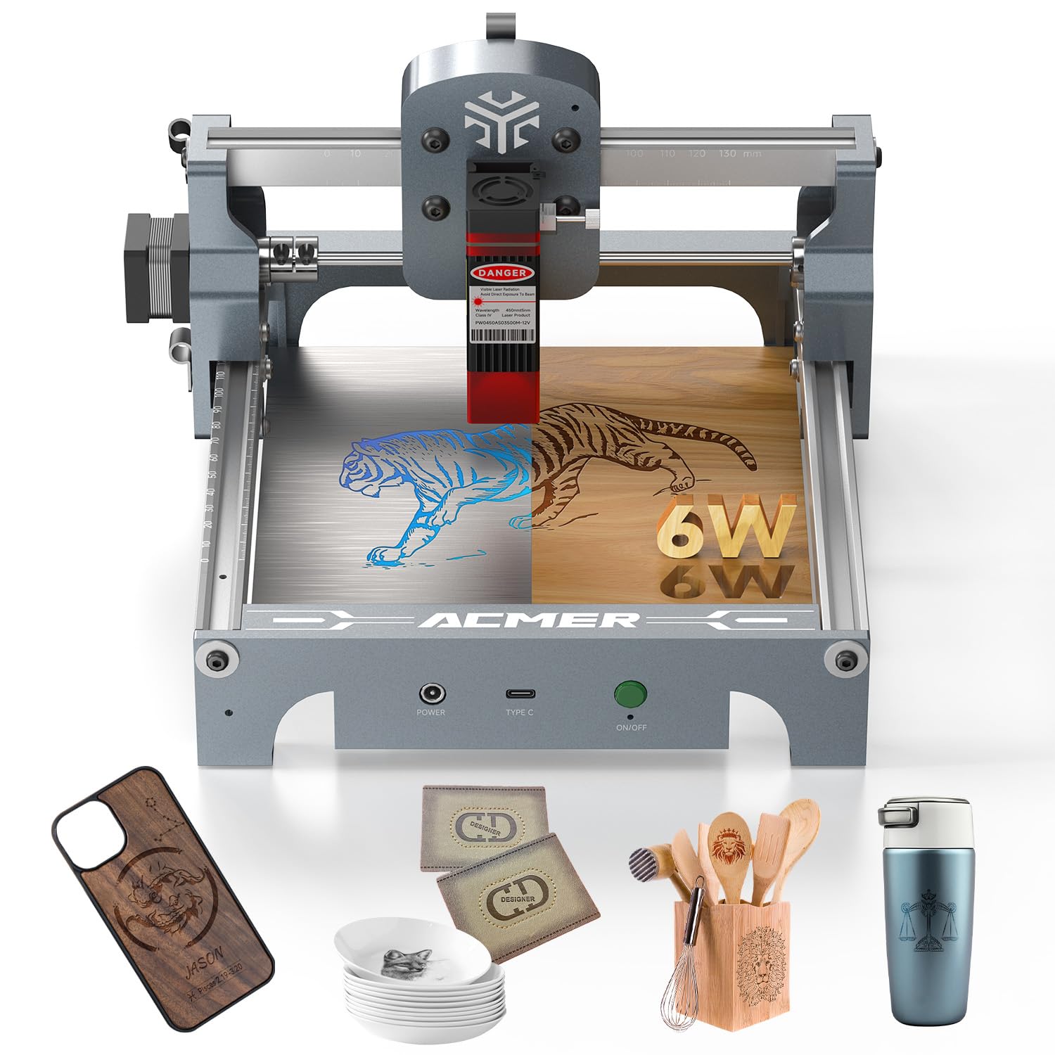 ACMER S1 Laser Engraver for Beginner Mini Laser Engraving Machine for Wood, Leather, Plastic, Laser Class4 (Silver, 6000mW)
