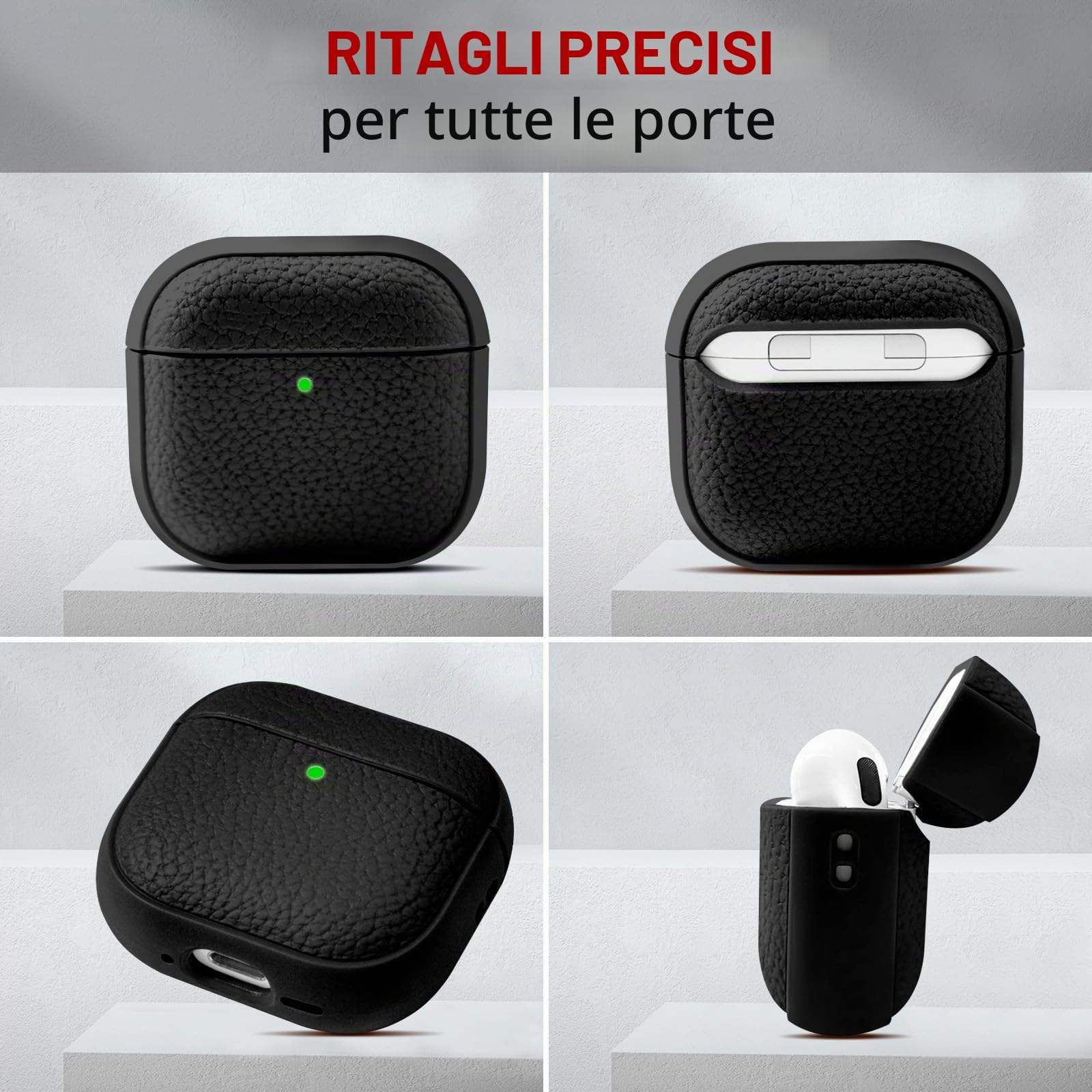 Teyomi Cover compatibile con Airpods 4, TPU Airpods 4 Cover con Cordino, Custodia Protettiva Progettazione della trama per AirPods 4 Generazione Case, Supporto ricarica wireless [Nero]
