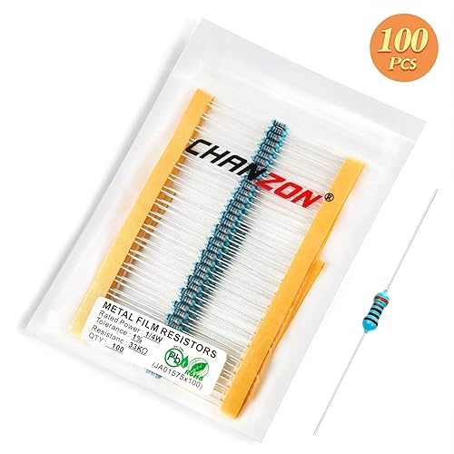 Miniatura 5 de Chanzon 100 piezas 14 W (0.25 W) 33 K  Ohm película metálica resistencia fija 0.01  1% tolerancia 33KR MF resistencia de agujero pasante, limitación