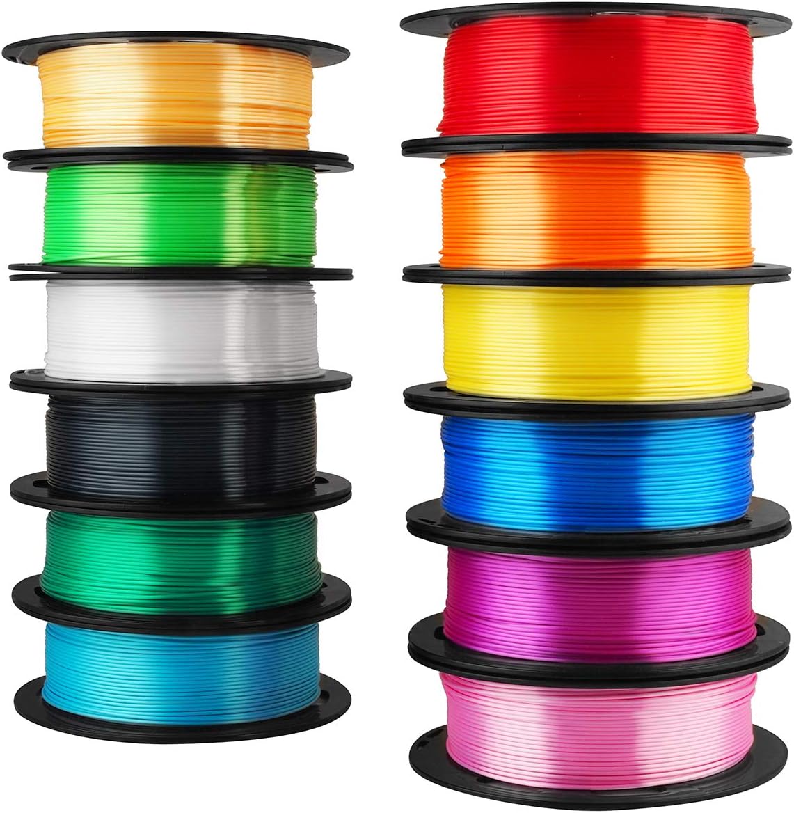 Mika3D 12 in 1 Bright Shine 3D Printer Silk PLA Filament Bundle, Most Popular Colors Pack, 1.75mm 500g per Spool, 12 Spools Pack, Total 6kgs Material with One Bottle of 3D Printer Stick Gift