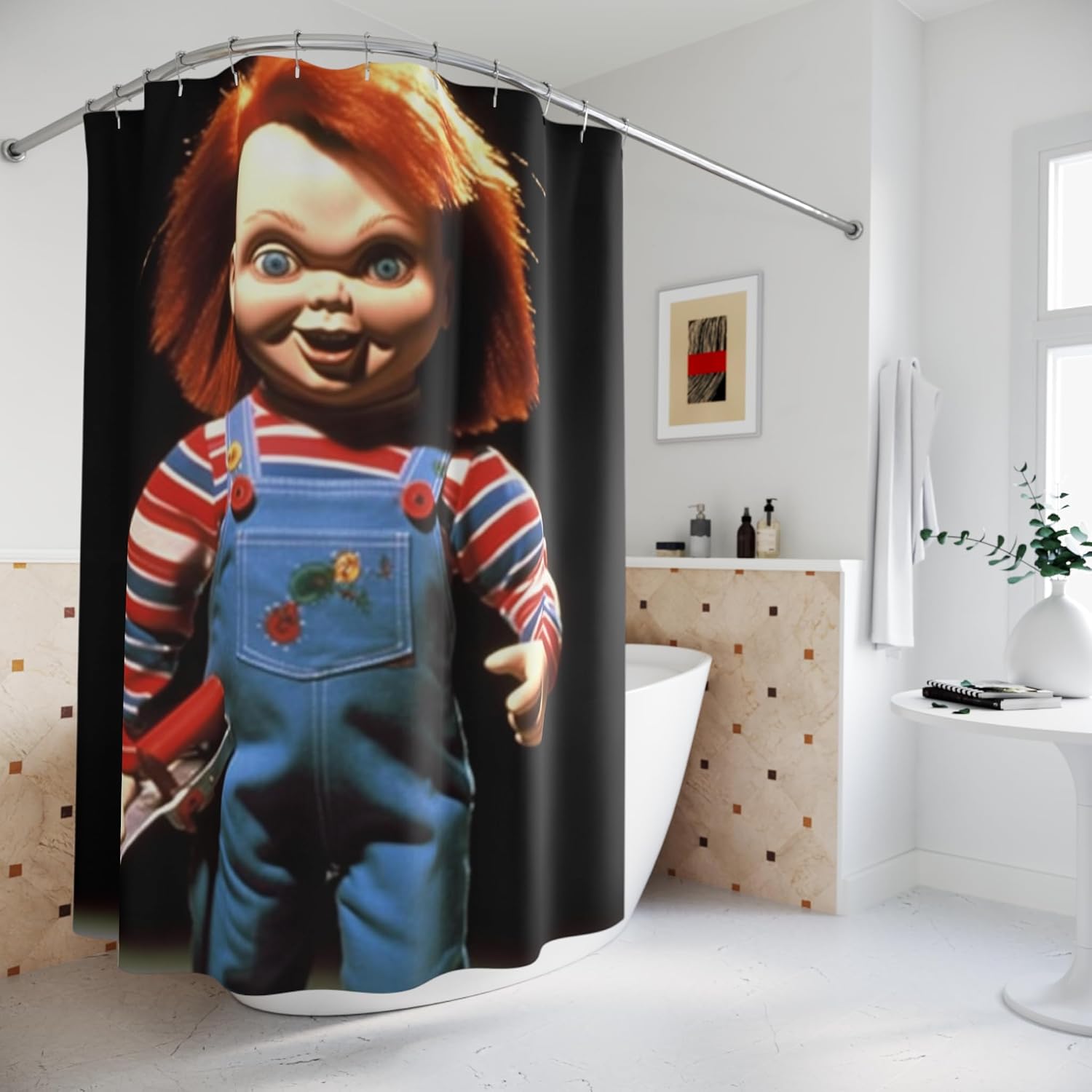 Chucky Halloween Design Shower Curtain | Horror Movie Bathroom Decor Dimension 71" × 74"