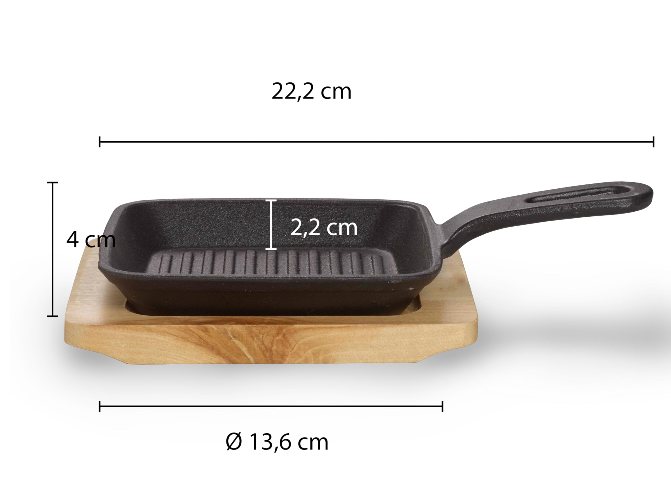 ECHTWERK Servierpfannen Set aus Gusseisen, Quadratische Auflaufform mit Servierbrett, Grillstreifen, Bereits eingebrannt, Für Backöfen, Grill und BBQ geeignet, Ideal zum Servieren, 4tlg