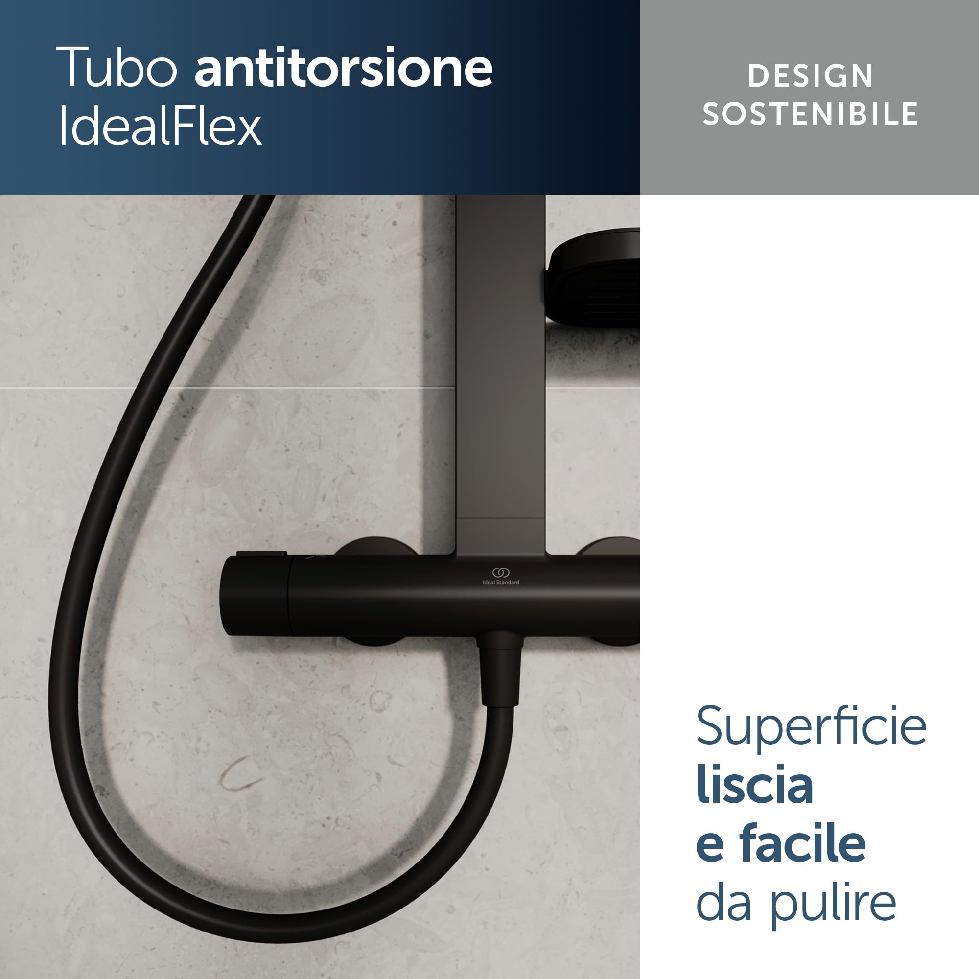 Ideal Standard Ceratherm Alu+ Colonna doccia, Realizzato con l'100% di alluminio riciclato, doccia a risparmio idrico con getti variabili e protezione antiscottatura – Nero Opaco (356x501x1113 mm)