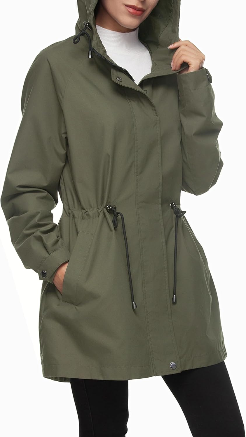 Rokka&Rolla Women's Water-Resistant Anorak Hooded Rain Jacket Trench Coat - Image 2