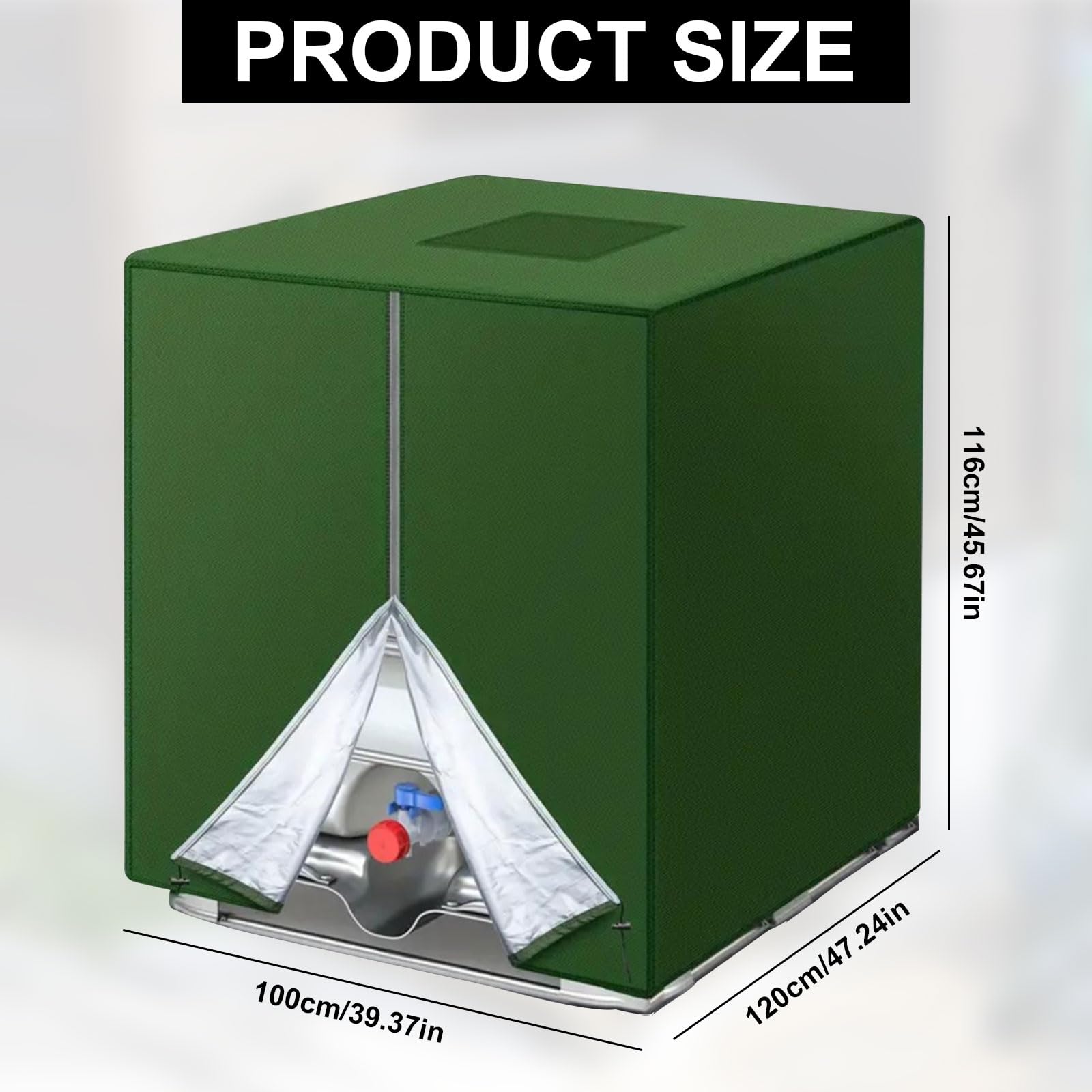 Bâche De Protection IBC 1000L Druuzyl - Housse étanche Anti-UV Avec Fermeture à Glissière (116x100x120cm, Vert) - 2