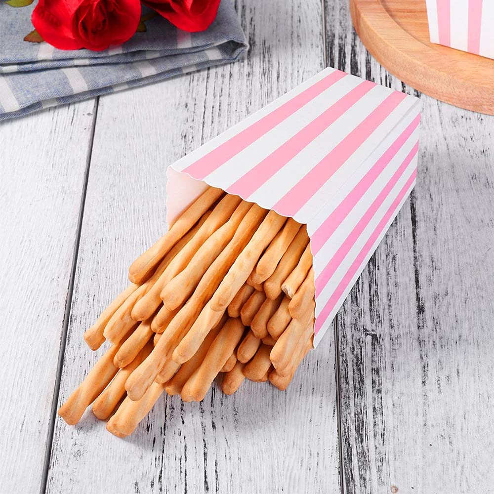45 Sacchetti Porta Popcorn In Cartone Rosa, 3 Design (Pois, Strisce, Onde), Ideali Per Feste, Cinema E Carnevale, 11,5x7x5 Cm