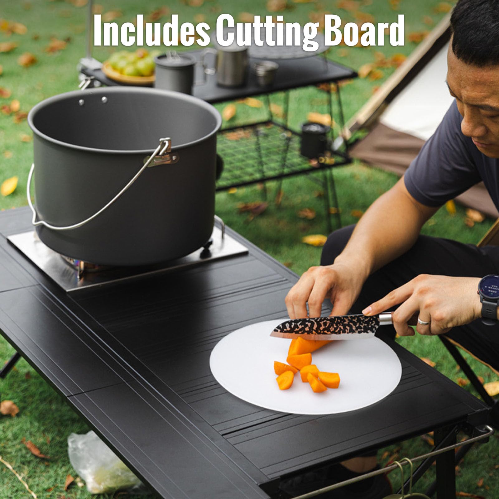 Olla Colgante para Acampar de Aleación de Aluminio con Mango Elevador de Tapa, Juego de Cocina para Olla Colgante Portátil Grande para Exteriores de 15 L para 8-10 Personas, para