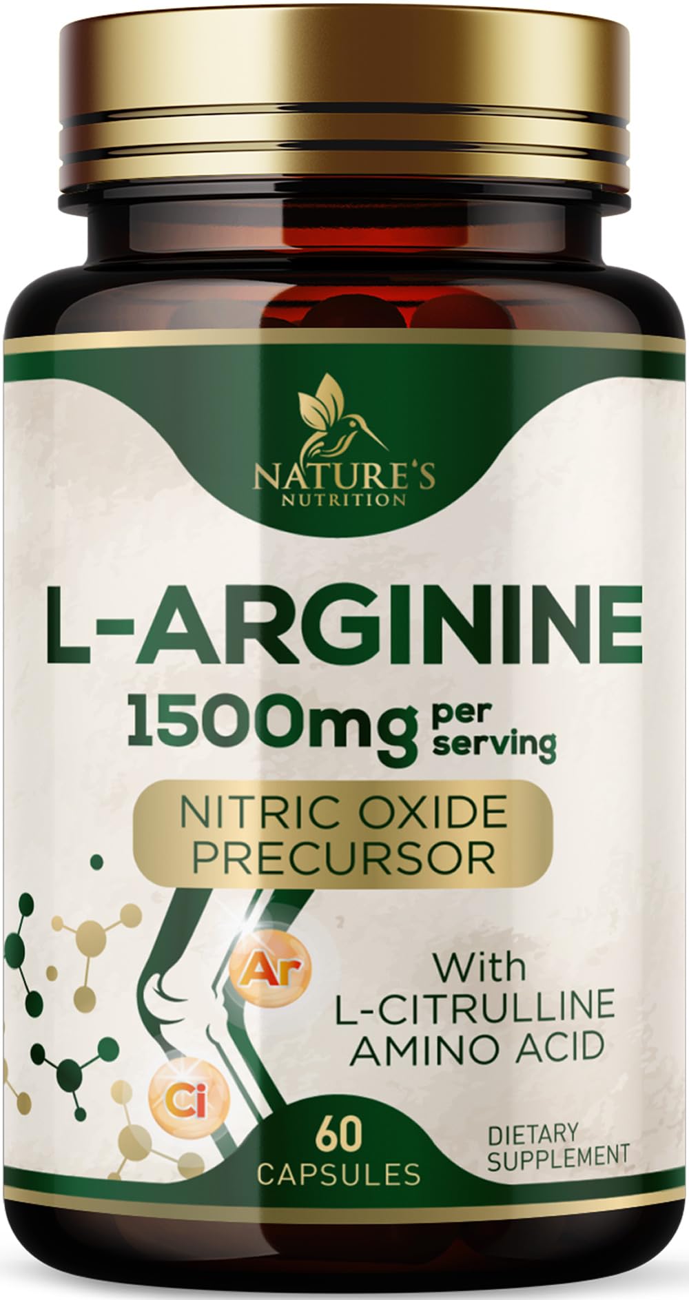 L-Arginine Extra Strength Supplement with L-Citrulline - Muscle Supporting Natural Nitric Oxide Precursor Booster - Heart Health Support - Amino Acid Energy Blend for Men, USA Bottled - 60 Capsules 60 Count (Pack of 1)