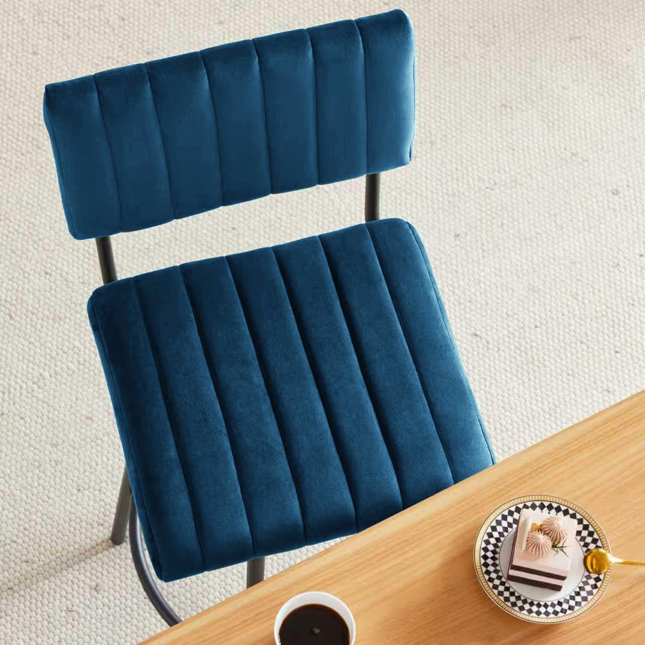 Swivel Counter Height Barstool with Back, Upholstered 26'' Counter Stool with Metal Frame, Channel Seat Back, Velvet Navy Blue