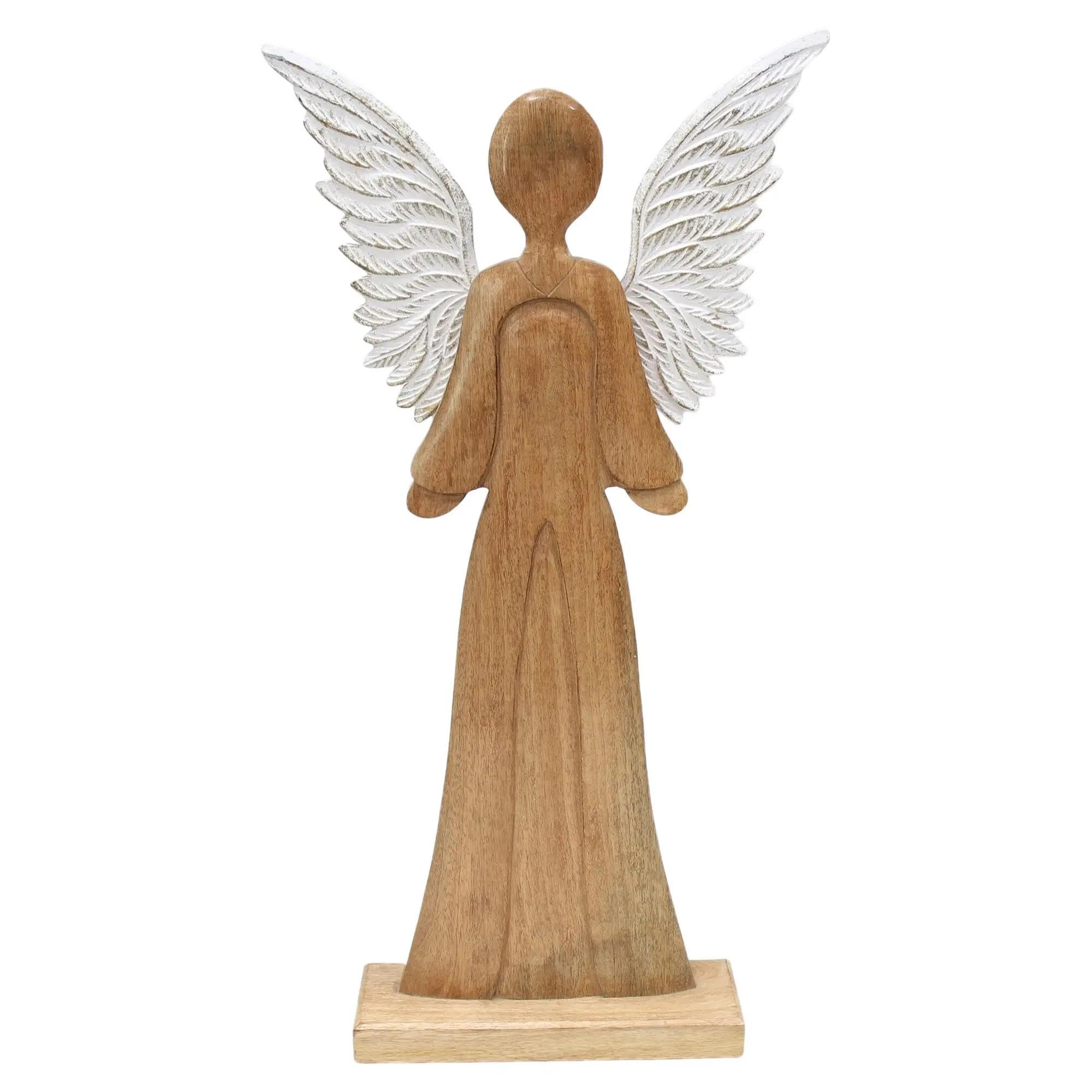 Figur "Schutzengel" 83 cm groß, Engel aus Mango-Holz, Weihnachtsengel