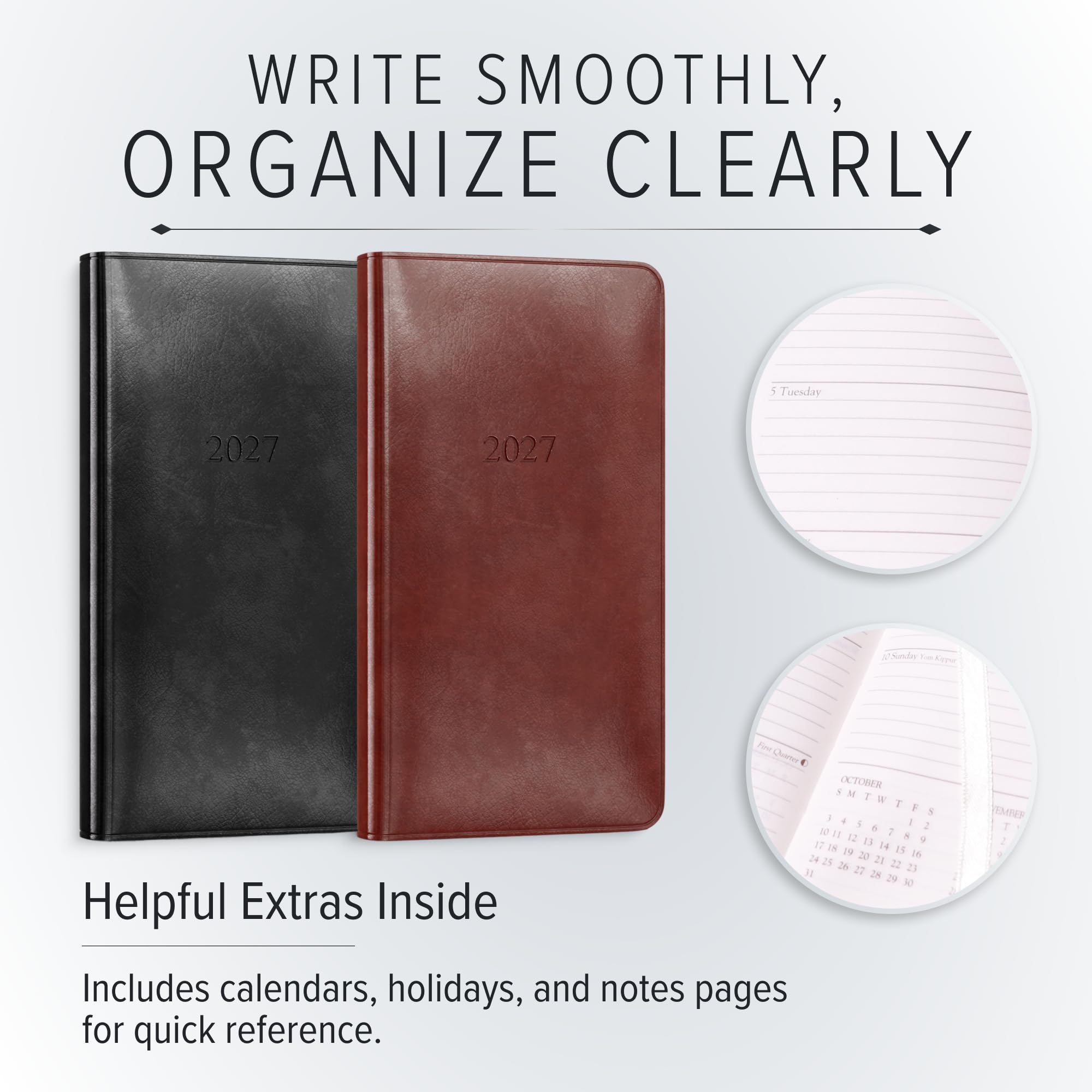 Gallery Leather Agenda settimanale mensile tascabile 2027 verde Acadia | Agenda e taccuino con elegante rilegatura dorata, 12 mesi, 15,2 x 8,26 cm