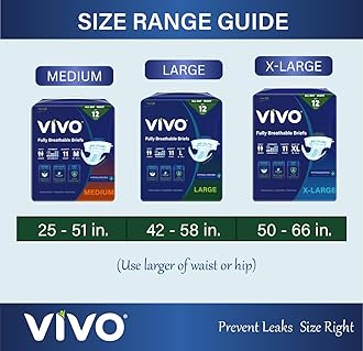 VIVO Organic Cotton Overnight Sensitive Skin Adult Incontinence Diaper Briefs with Tabs, Medium 44 Count