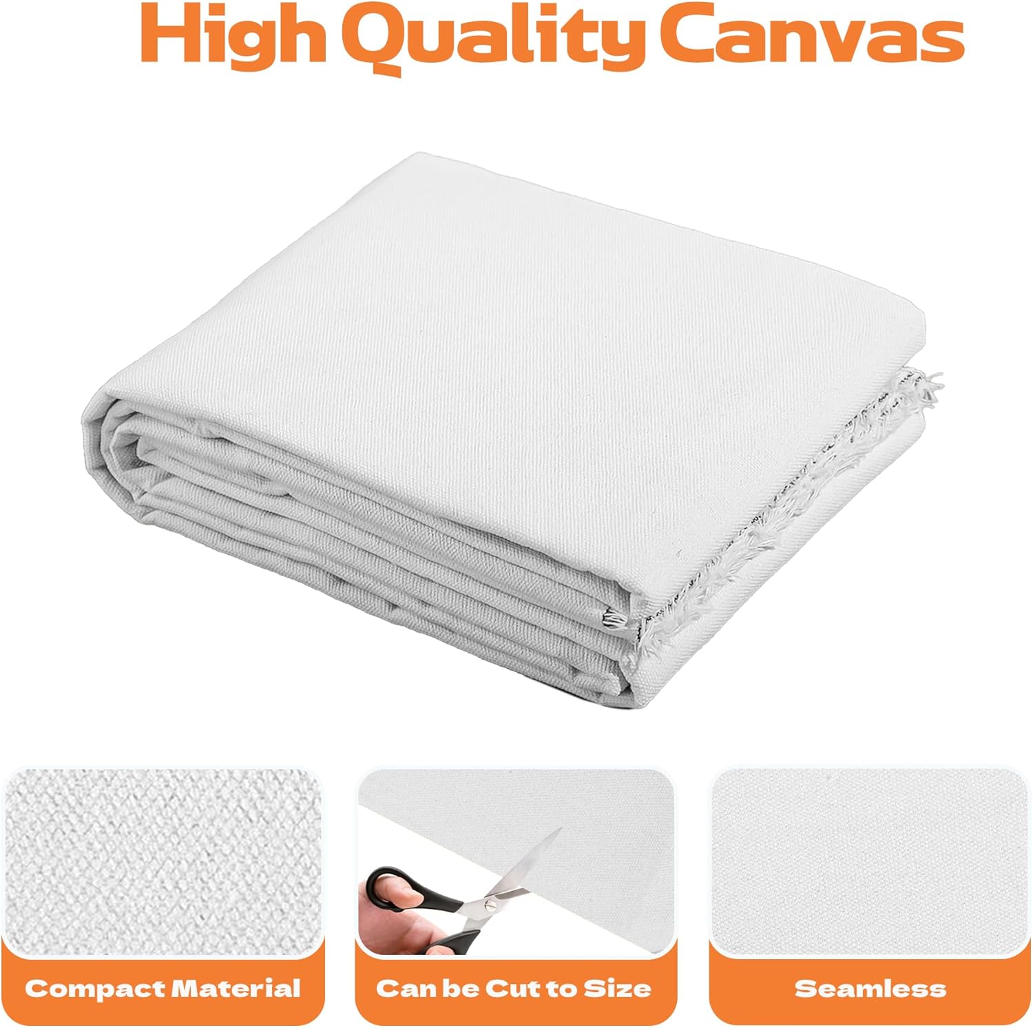 10oz Natural Cotton Blend Canvas Fabric, Duck Canvas Fabric, 60'' Wide for Arts & Crafts, Painting, Handmade Home Decor (White, 3 Yard)