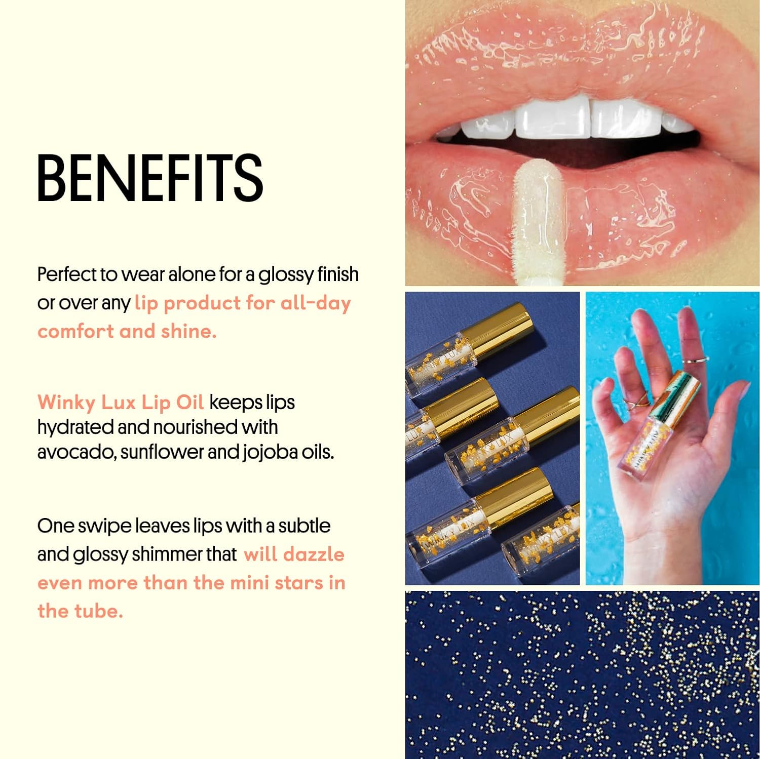 Winky Lux Lip Oil, Hydrating Clear Lip Gloss with Avocado, Sunflower, Jojoba Oil : Beauty & Personal Care