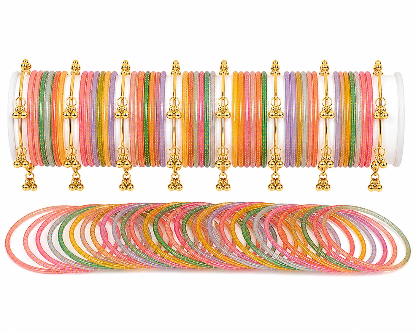 KASHMIRI BANGLES/Kashmiri Ghangharoo Glass Bangle Set for Women| Light Weight Bangles | Traditional Transparent Fancy Glass Chudi Set for Wedding, Party(Set Of 32)-image-44