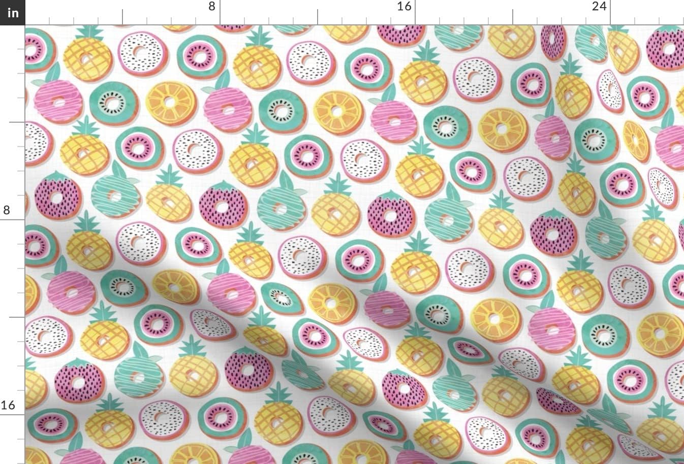 Spoonflower Fabric - Donuts White Pastel Colors Fruit Dragon Pineapples Watermelon Summer Printed on Upholstery Velvet Fabric Fat Quarter - Upholstery Home Decor Bottomweight Apparel