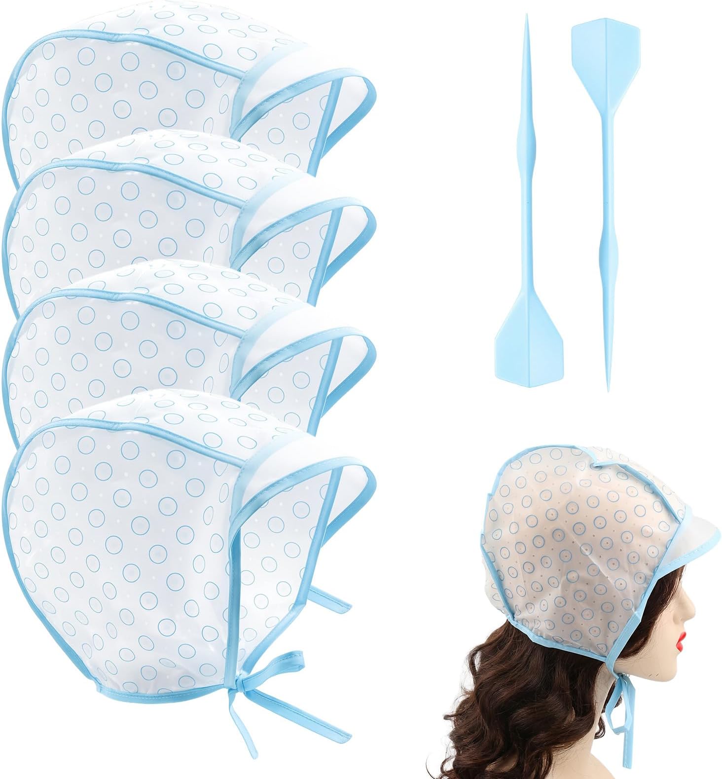4 Pcs Highlight Cap for Hair with 2 Plastic Hooks, Disposable Hair Highlighting & Frosting Cap Kit for Salon-Quality DIY Hair Coloring at Home