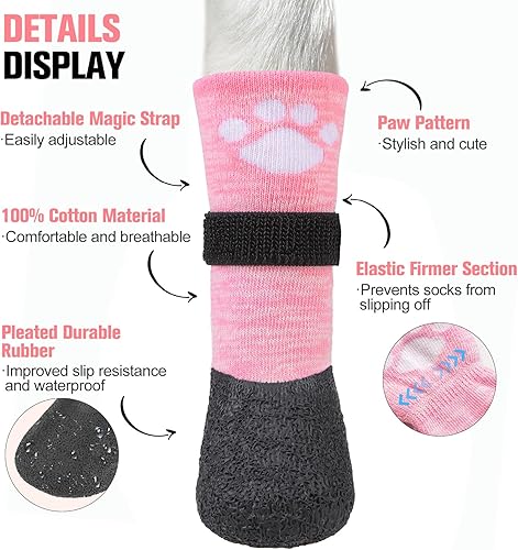 Miniatura 3 de BEAUTYZOO Calcetines antideslizantes para perro, zapatos para perros para días fríos de invierno, nieve, lluvia, agarre impermeable, protectores de