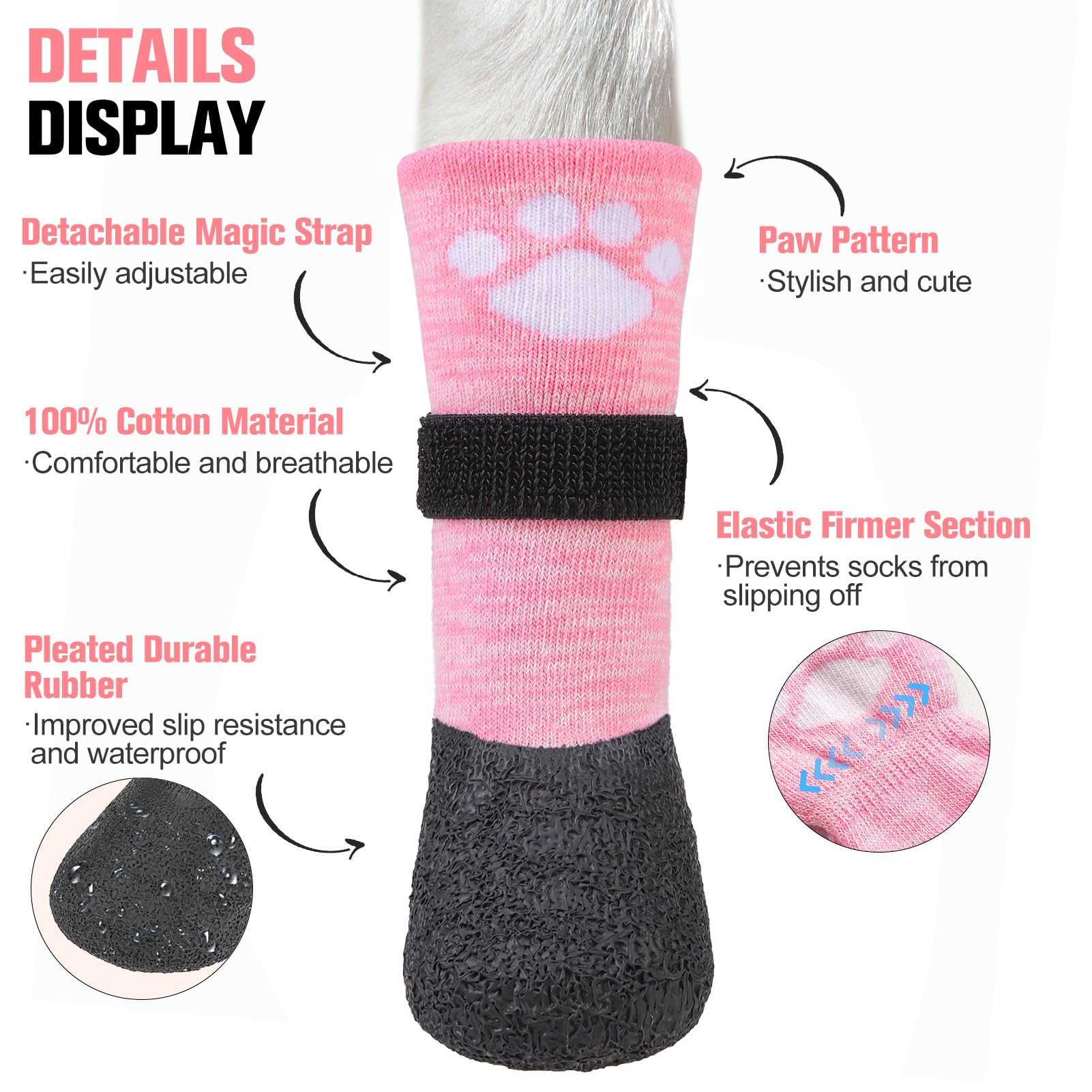 BEAUTYZOO Rutschfeste Hundesocken, Stiefel, Hundeschuhe für heiße/kalte Gehwege, Schnee, Regen, Tage, wasserdichter Griff, Pfotenschutz für Hartholzböden, verhindert Lecken für kleine, mittelgroße und