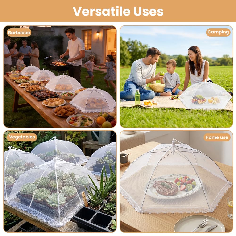 Vicloon 9PCS Coprivivande a Rete Pieghevole, Copertura Protettiva per Alimenti Freschi, Tenere Fuori Mosche, Bug, Zanzare, Ideali Sia per l'interno Che per l'esterno - Bianca