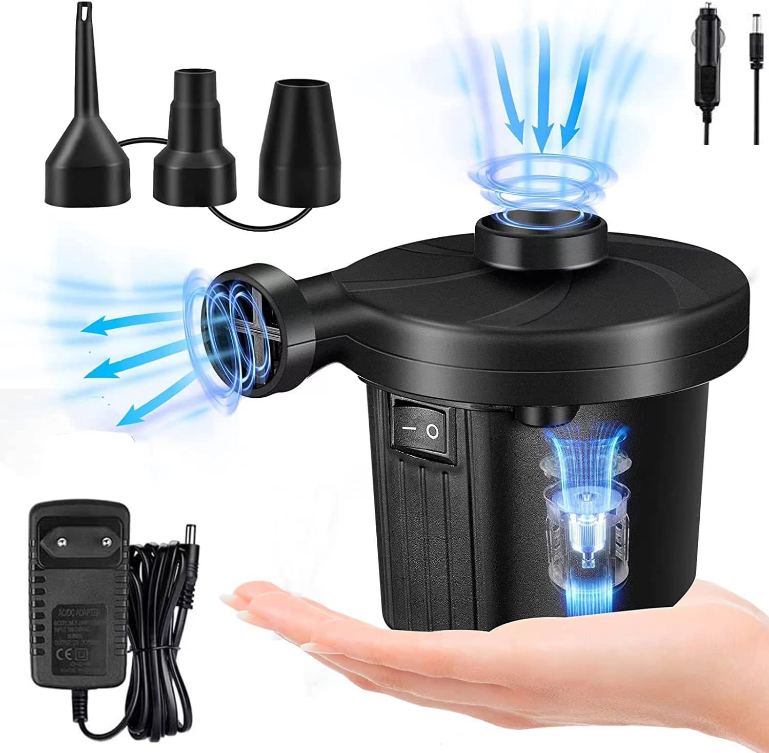 Elektrische Luftpumpe,Owyee Luftpumpe für luftmatratze, 2 in 1 Inflate und Deflate Elektrische