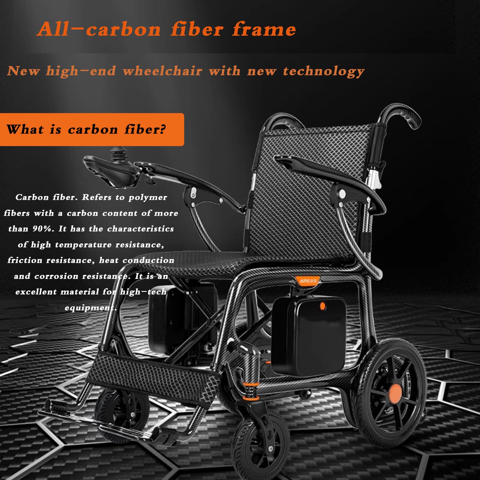 Silla de ruedas eléctrica ultraligera para adultos, estructura de fibra de carbono completa, silla de ruedas eléctrica portátil, plegable, para todo terreno, adecuada para adultos y personas mayores